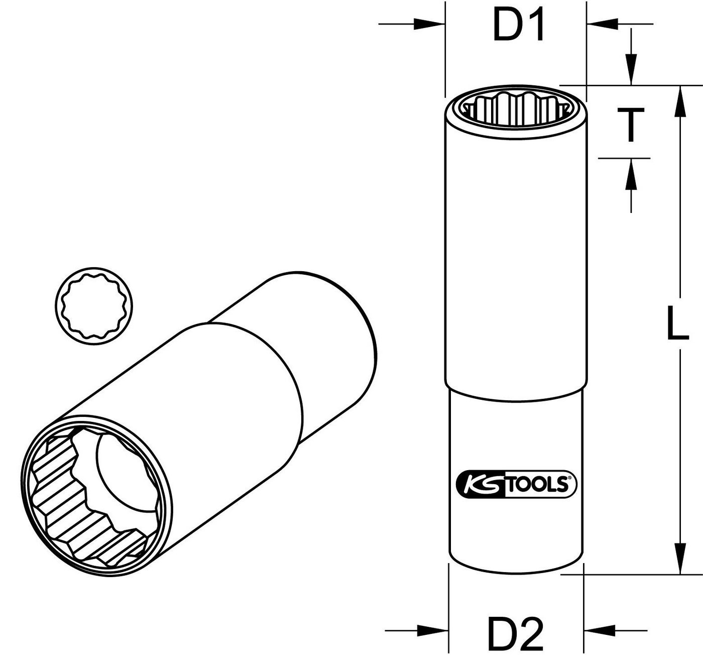 Thumbnail - KS Tools Stecknuss 1/2" CHROMEplus 12-kant-Stecknuss, lang, 12mm