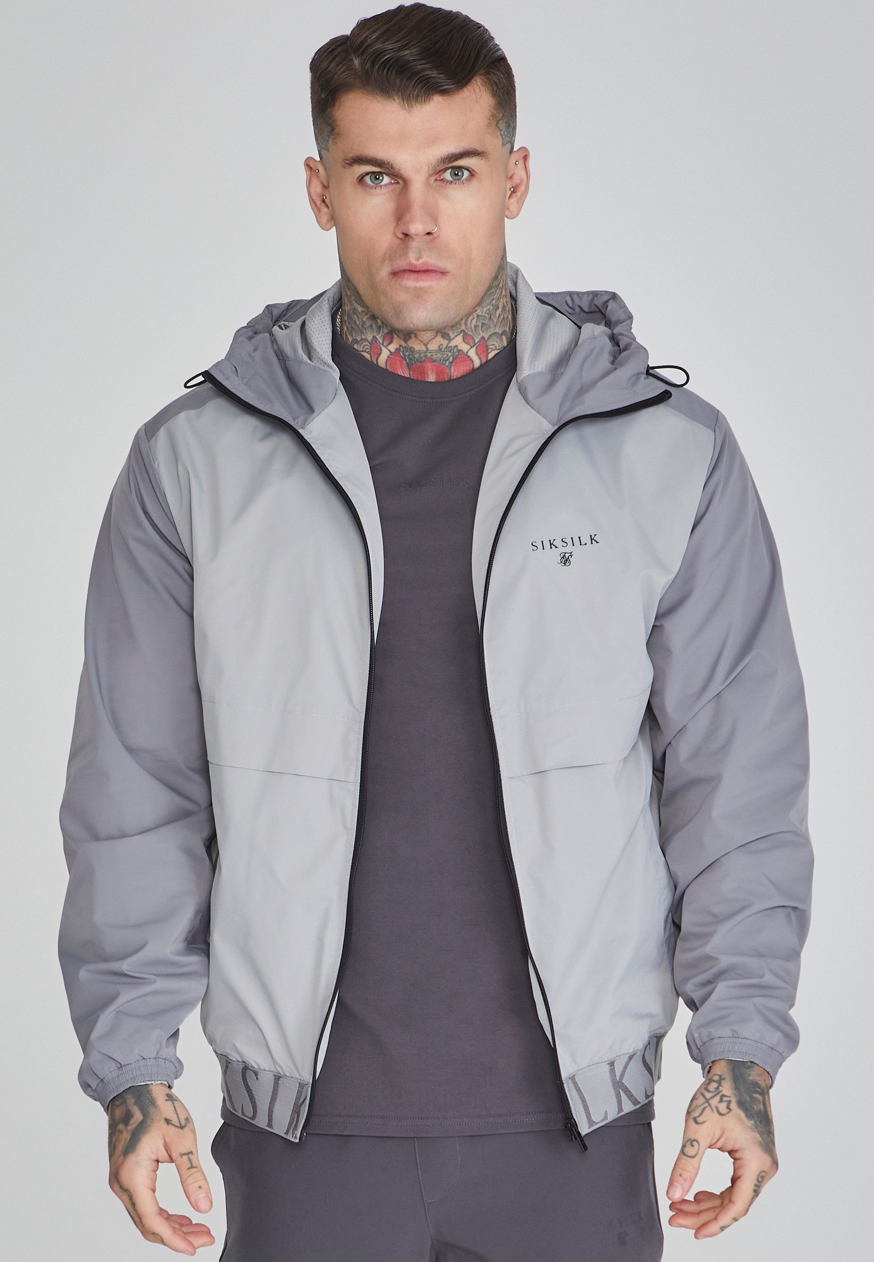 Siksilk Windbreaker SikSilk Herren Graue Windjacke