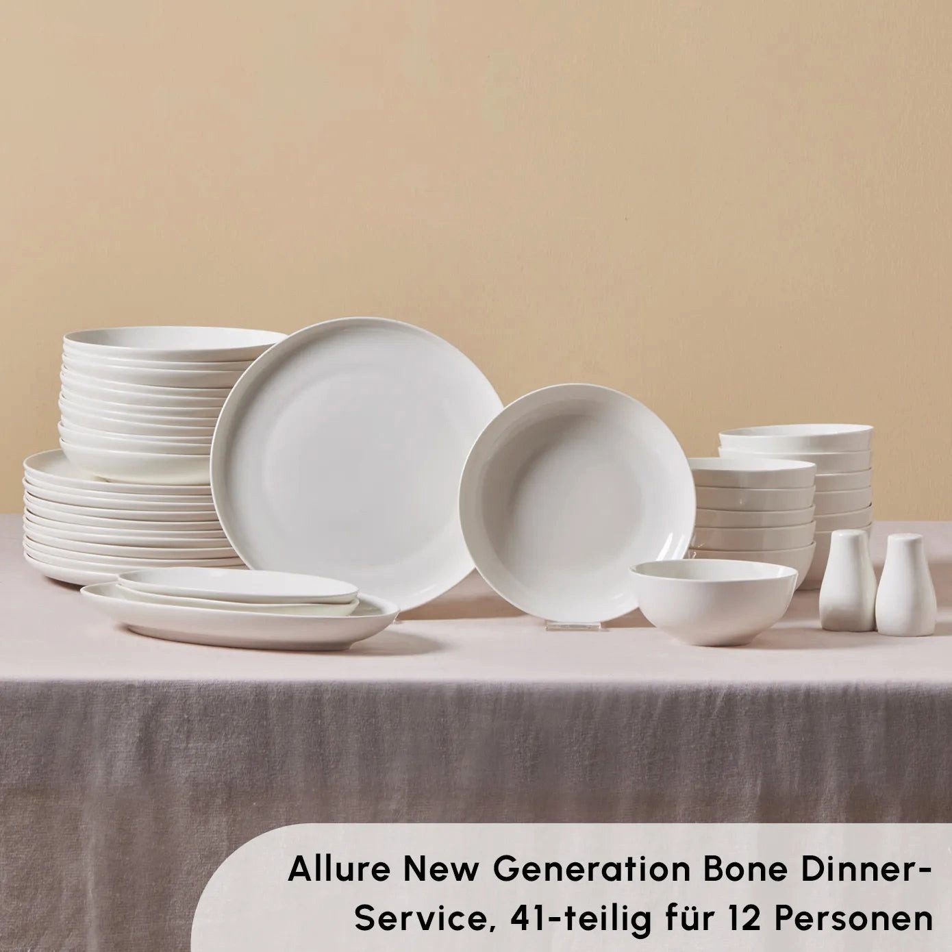 Karaca Geschirr-Set Forever Bone Allure 41-Teiliges Geschirrset für 12 Personen (41-tlg), 12 Personen, KNOCHENPORZELLAN