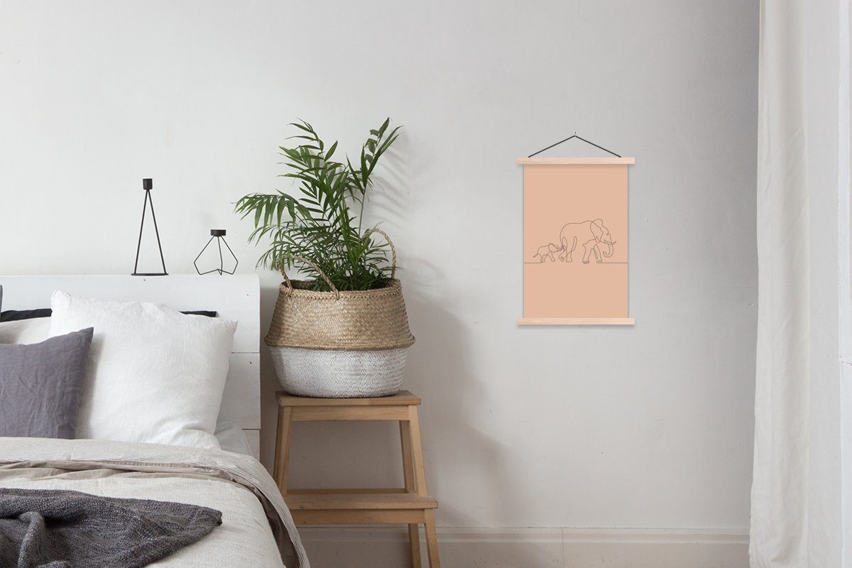 Elefant Wohnzimmer, Bilderleiste, MuchoWow St), (1 Textilposter Posterleiste, Poster - - Magnetisch für Einfach Linie,