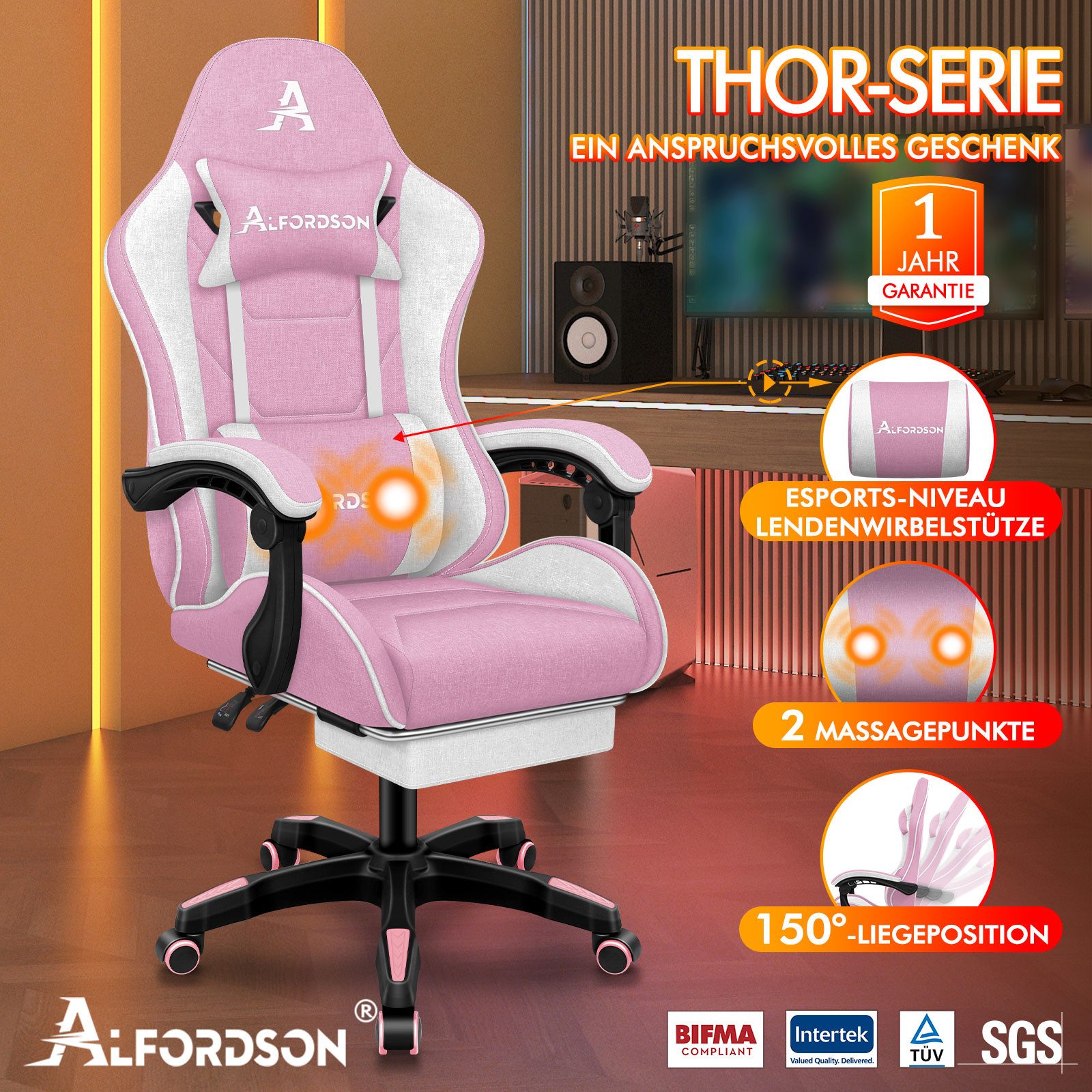 ALFORDSON Bürostuhl Gaming-Stuhl, Massage-Gaming-Stuhl, Ergonomischer Gamer günstig online kaufen