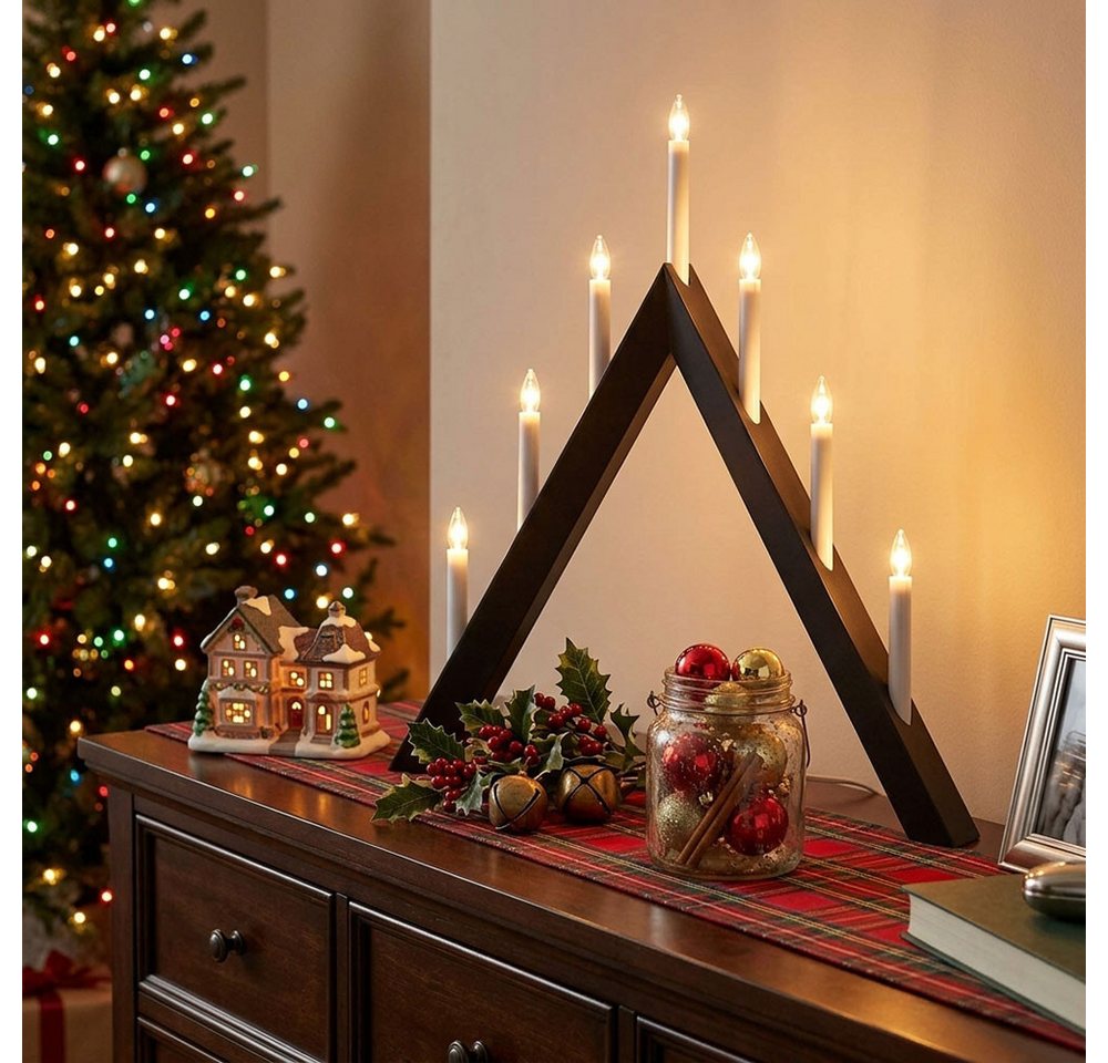 EGLO LED Dekolicht, Leuchtmittel inklusive, Warmweiß, LED Kerzenständer Weihnachtspyramide Holz Anthrazit 7-Flammig H 64,5cm