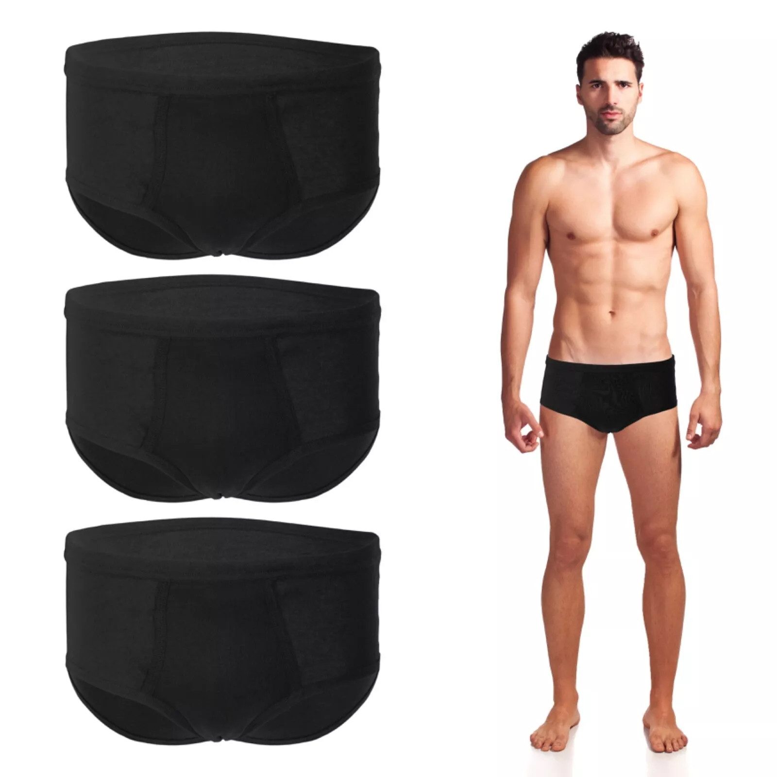 Slip 3er - 6er Pack Herren Slip Sportslip Basic Baumwolle Schwarz Unterhose