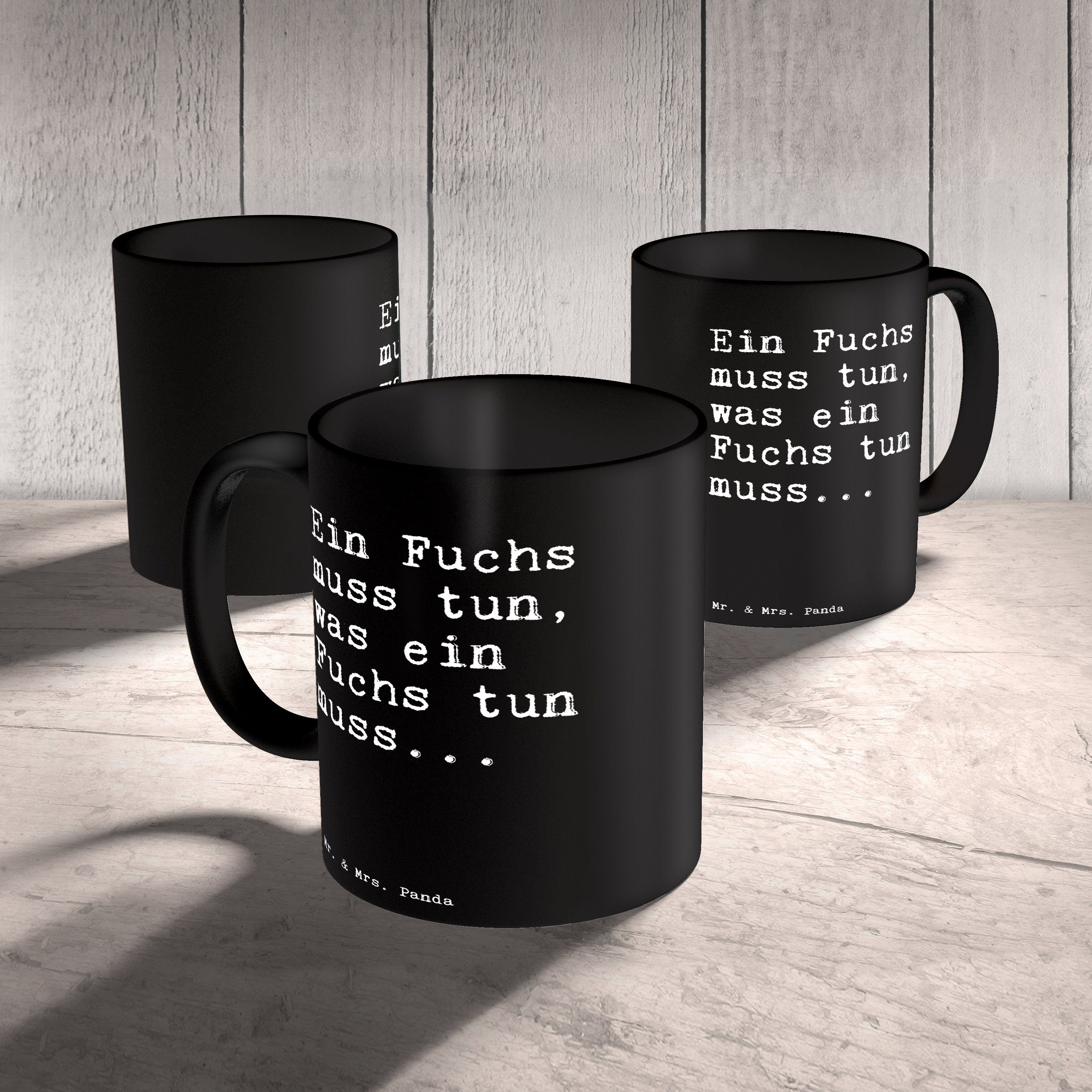 Tasse Mrs. Schwarz Fuchs - Geschenk, Füchse, tun,... Schwarz - muss Ein Keramik Schlaumeier, & Panda Bes, Mr.