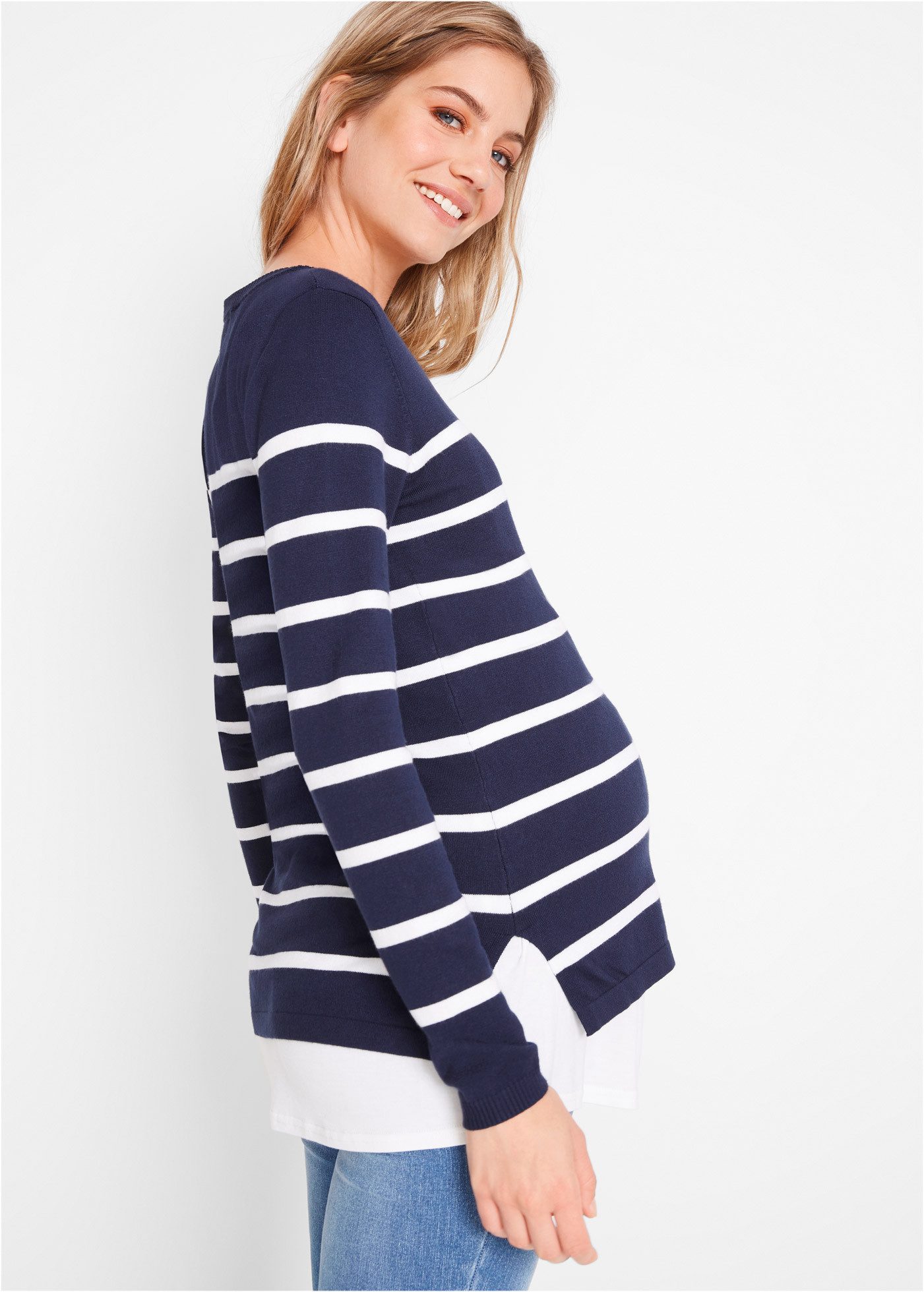 bonprix Stillpullover aus Jersey, gestreifte Optik, figurumspielende Passform