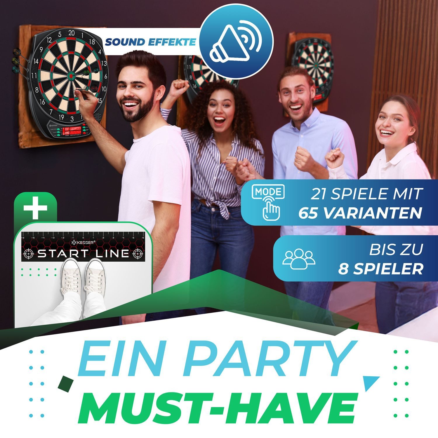 KESSER Elektronische Dartscheibe Profi Set für 1 bis 8 Spieler