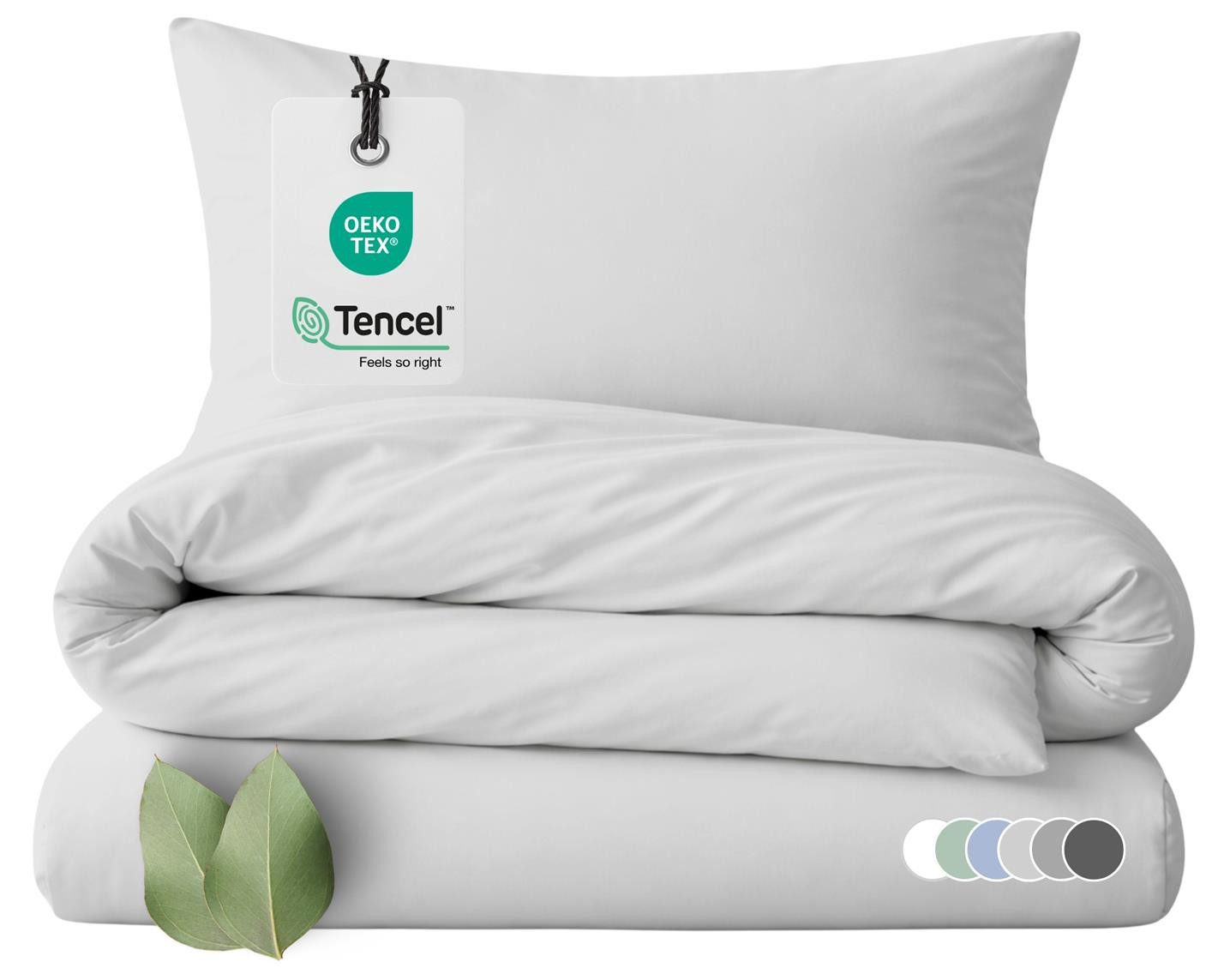 Carpe Sonno Bettwäsche TENCEL™ Lyocell kühlende Bettwäsche 135 x 200 155 x 220 uni einfarbig, Lyocell, 2 teilig, OEKO-TEX Bettbezug seidenähnlich, natürlicher Rohstoff, Silber 135x200