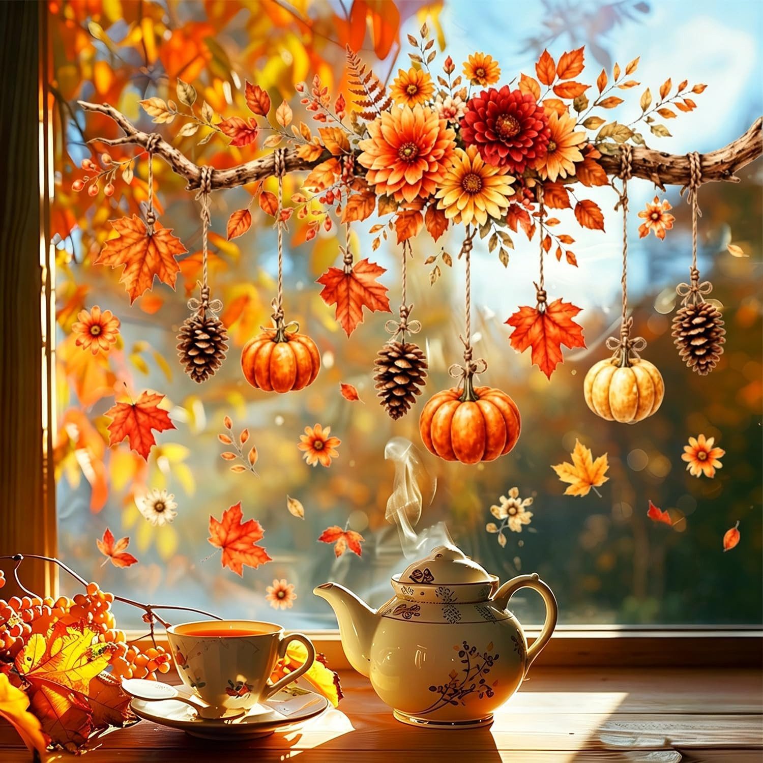 Sorvyzxn Fensterbild Fensterbild wiederverwendbare Fensterbilder Halloween Herbstlicher – Bild 3 von 5