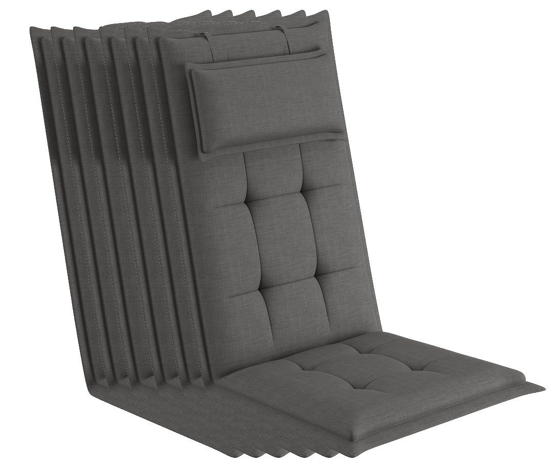 sunnypillow Hochlehnerauflage Gartenstuhlauflagen mit abnehmbarem Kopfpolster 120x50x9 cm, (6 St), Auflage Polsterauflagen UV-Lichtecht