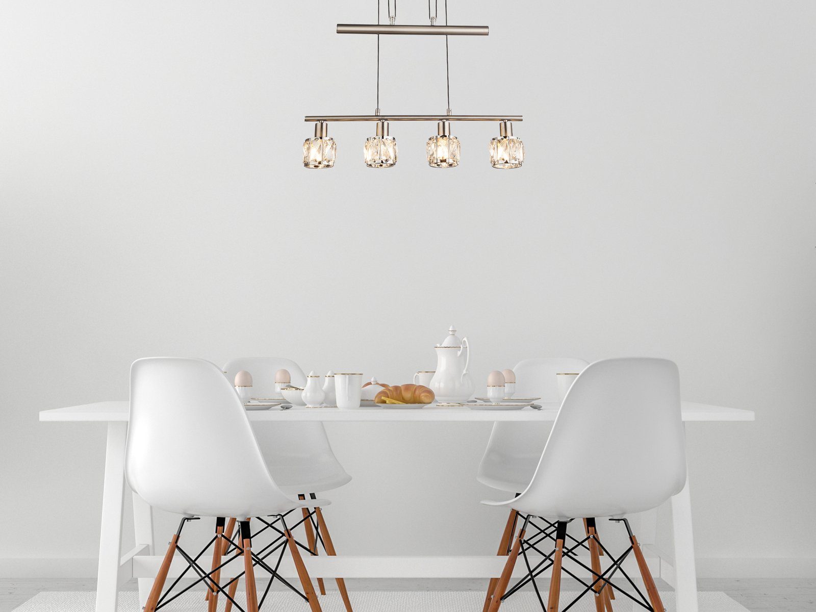 GLOBO LIGHTING LED Pendelleuchte, Dimmfunktion, warmweiß, mehrflammig 4x Kristall Lampen-schirm über-n Esstisch hängend, B: 60cm