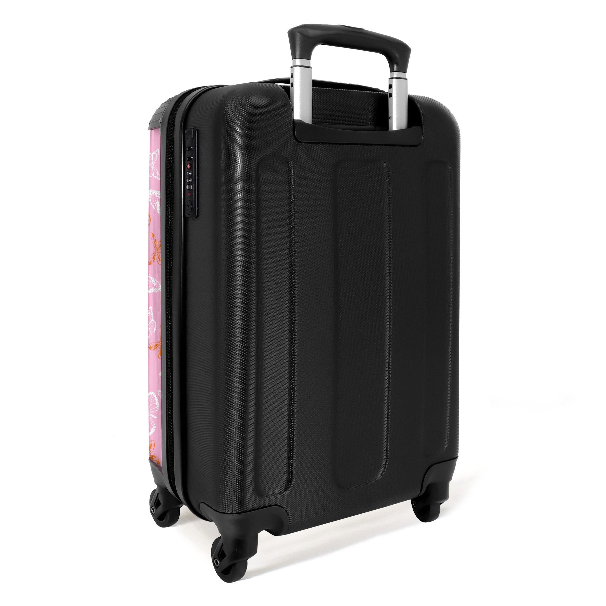 NoBoringSuitcases.com© Hartschalen-Trolley Muster aus bunten Schmetterlingen 55x35x20cm, 4 Rollen, Reisetasche mit Rollen, Koffer Handgepäck Flugzeug