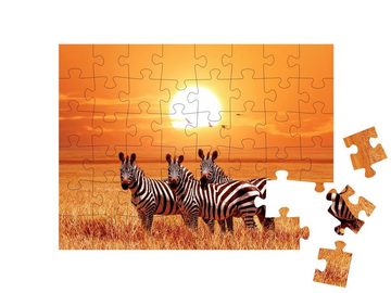 puzzleYOU Puzzle Zebras im Sonnenuntergang, Serengeti-Nationalpark, 48 Puzzleteile, puzzleYOU-Kollektionen Zebras, Tiere in Savanne & Wüste