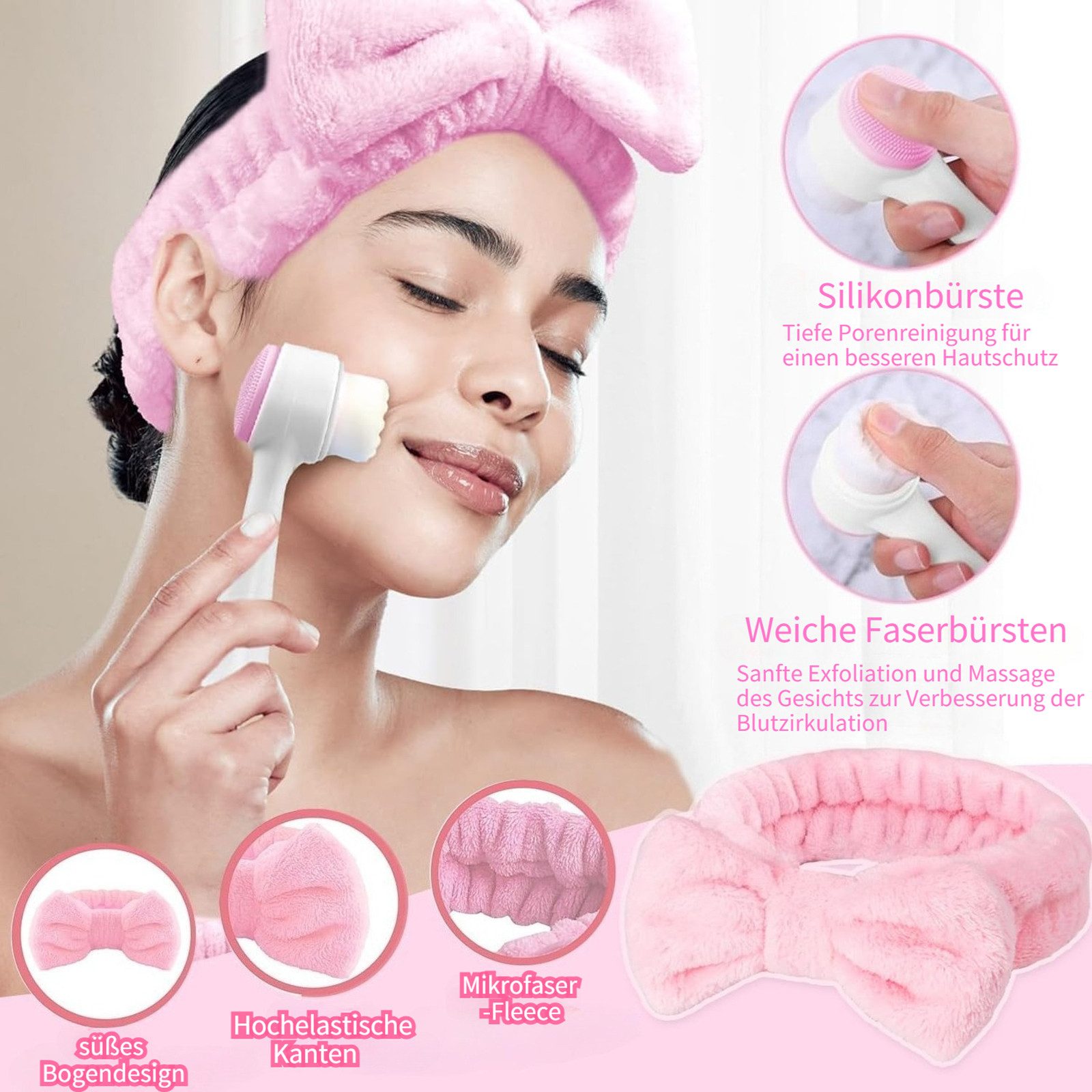 HOMELIVE Gesichtsbürstenaufsatz Hautpflege Set, Gesichtspflege für Damen mit Gua Sha, Geschenk für Geburtstag oder Weihnachten, Geschenkbox