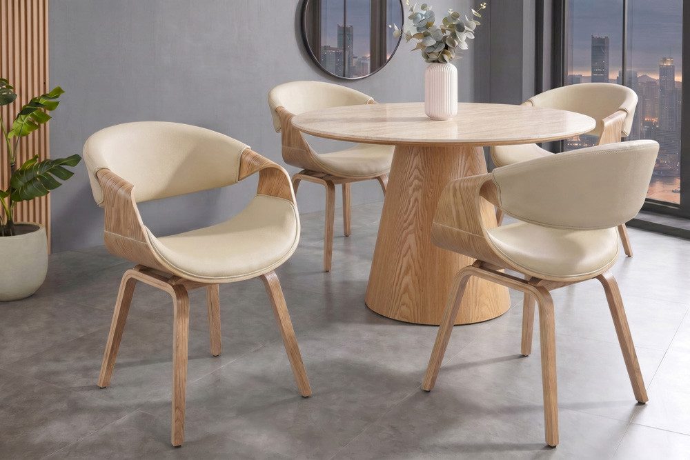 riess-ambiente Armlehnstuhl ORGANIC creme/natur - Kunstleder, Eschenholz, mit Armlehnen (Einzelartikel, 1 St), mit Lehne & Retro-Design – ideal für Esszimmer, Büro oder Küche