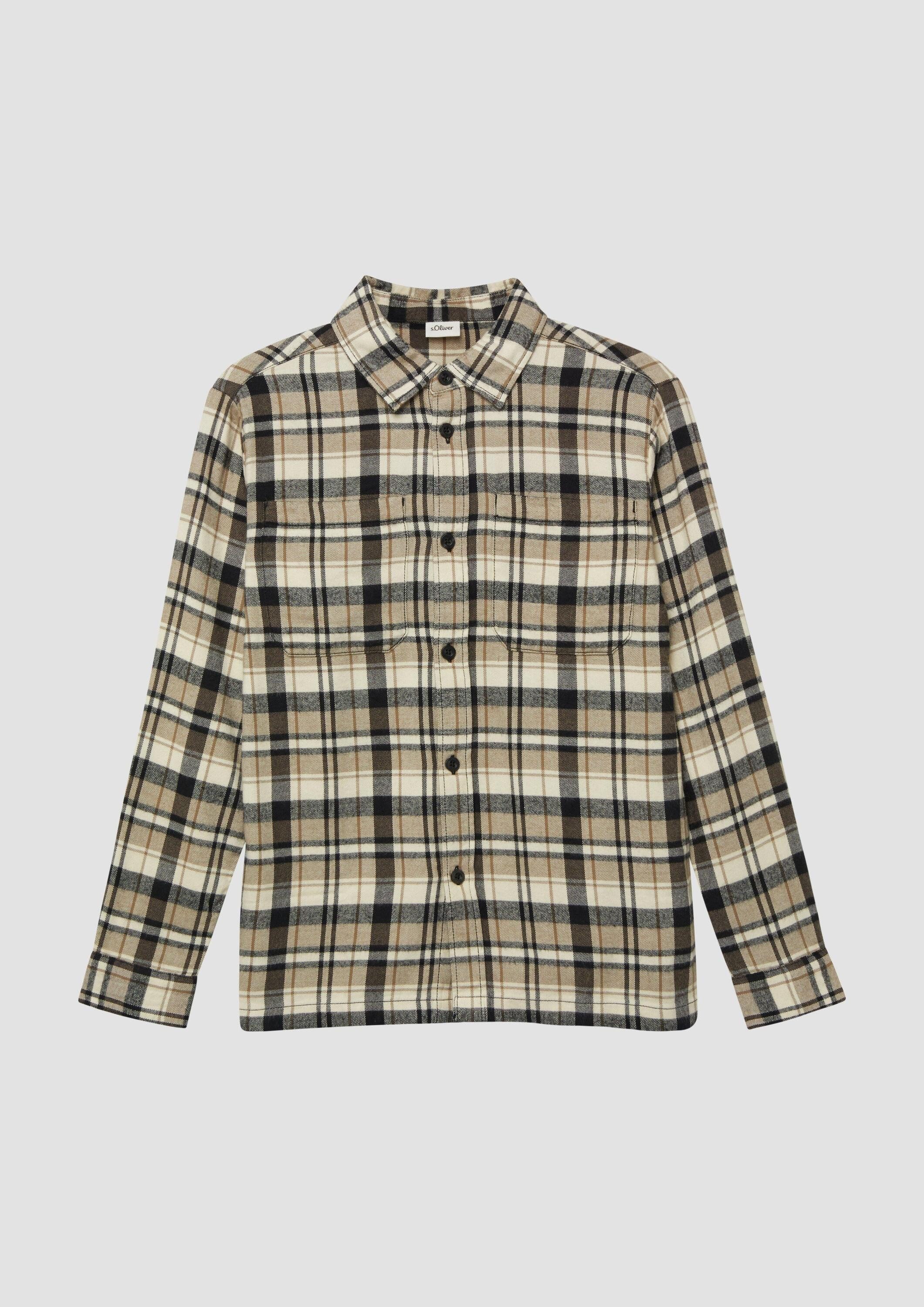s.Oliver Langarmhemd Hemd Kariertes Flanellhemd mit Brusttaschen im Regular Fit