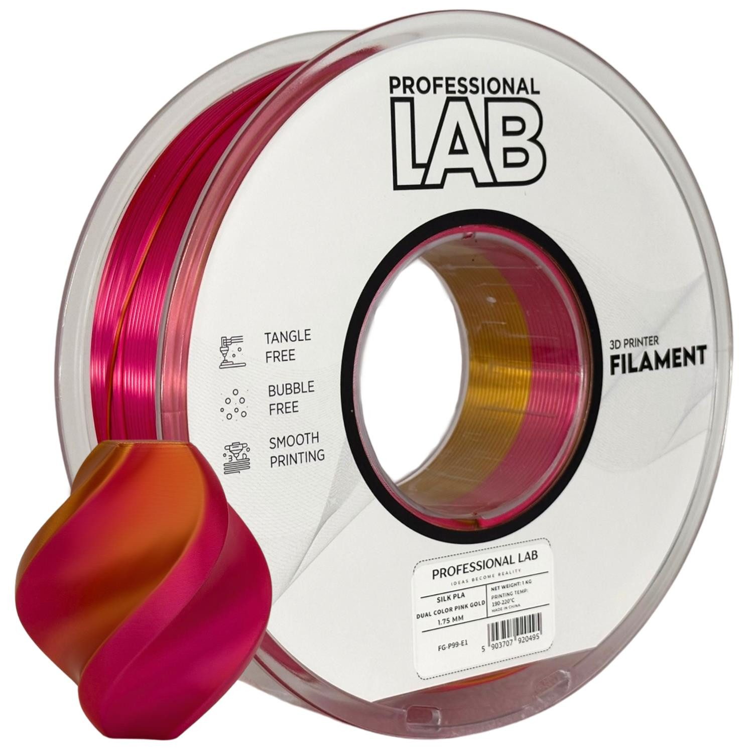 Prof. Lab Filament Silk PLA Filament Mehrfarbig 1KG 1.75mm, Rainbow Filament