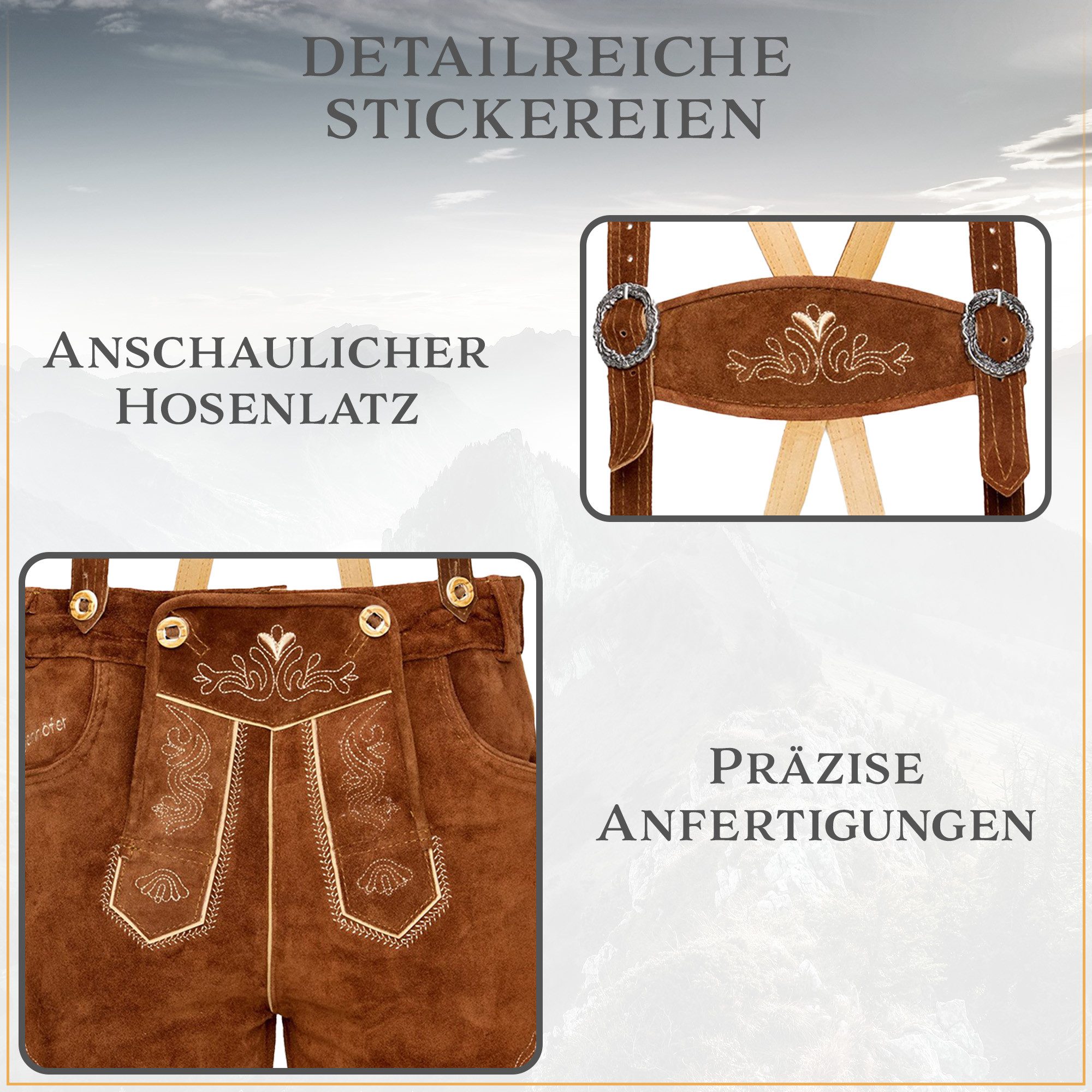 Steigenhöfer Manufaktur Trachtenlederhose Lederhose Herren Tracht kurz - Anton - 100% Rindsleder - Kurze Hose (Inklusive verstellbarer Träger) Traditionelle Ech – Bild 4 von 5