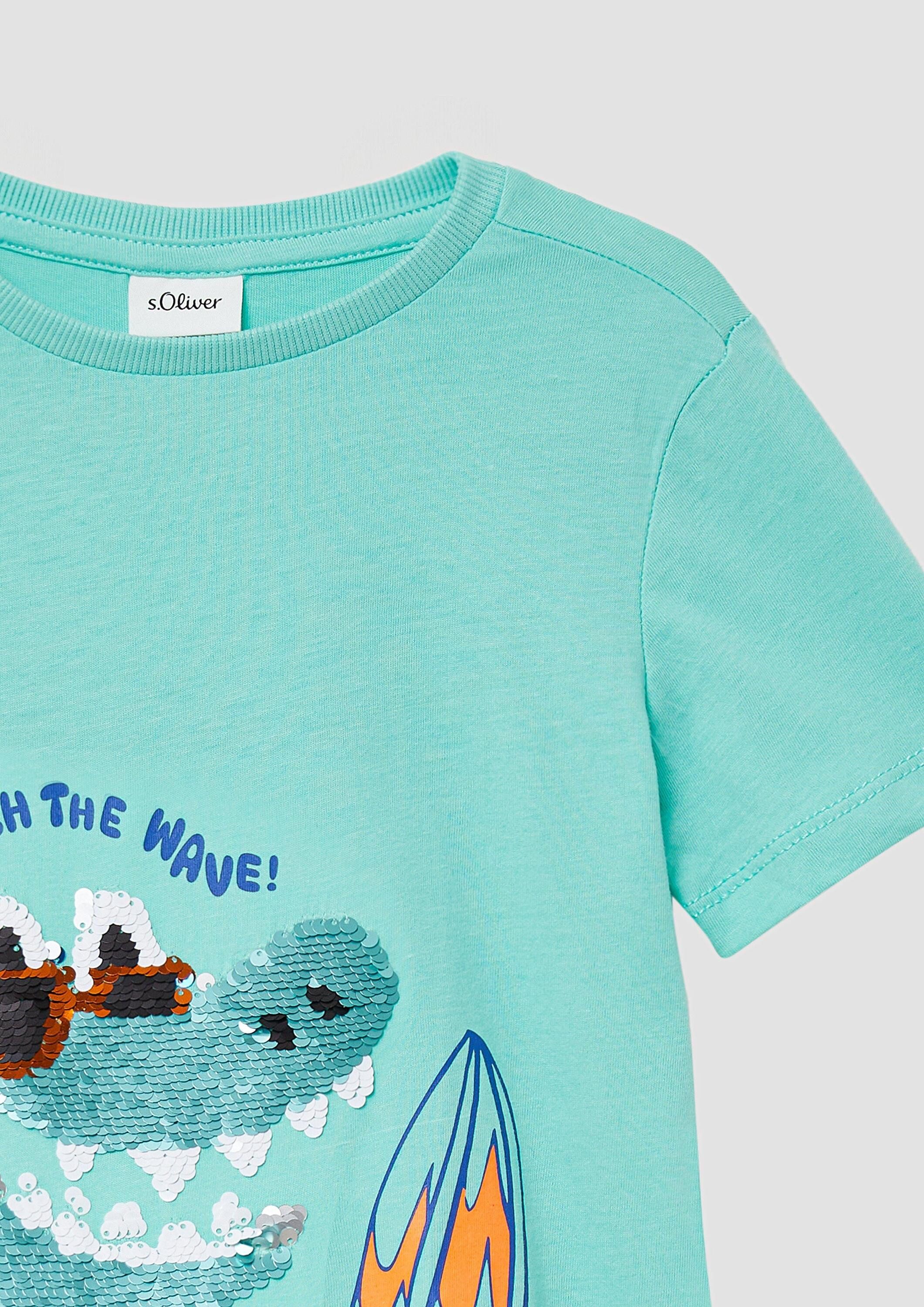 s.Oliver Kurzarmshirt T-Shirt Jersey-T-Shirt mit Wendepailletten