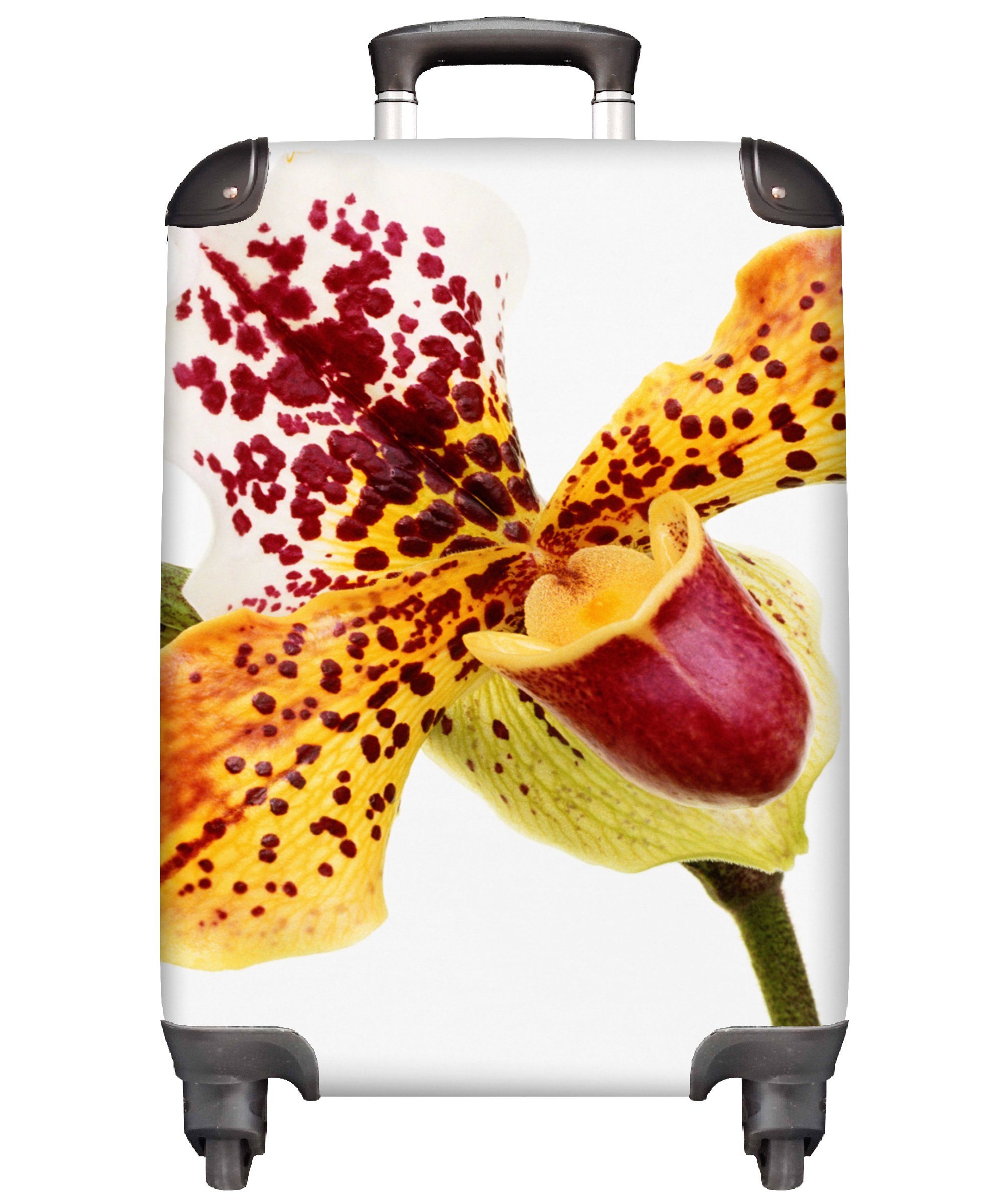 MuchoWow Handgepäckkoffer Orange Orchidee, 4 Rollen, Reisetasche mit rollen, Handgepäck für Ferien, Trolley, Reisekoffer | Handgepäck-Koffer
