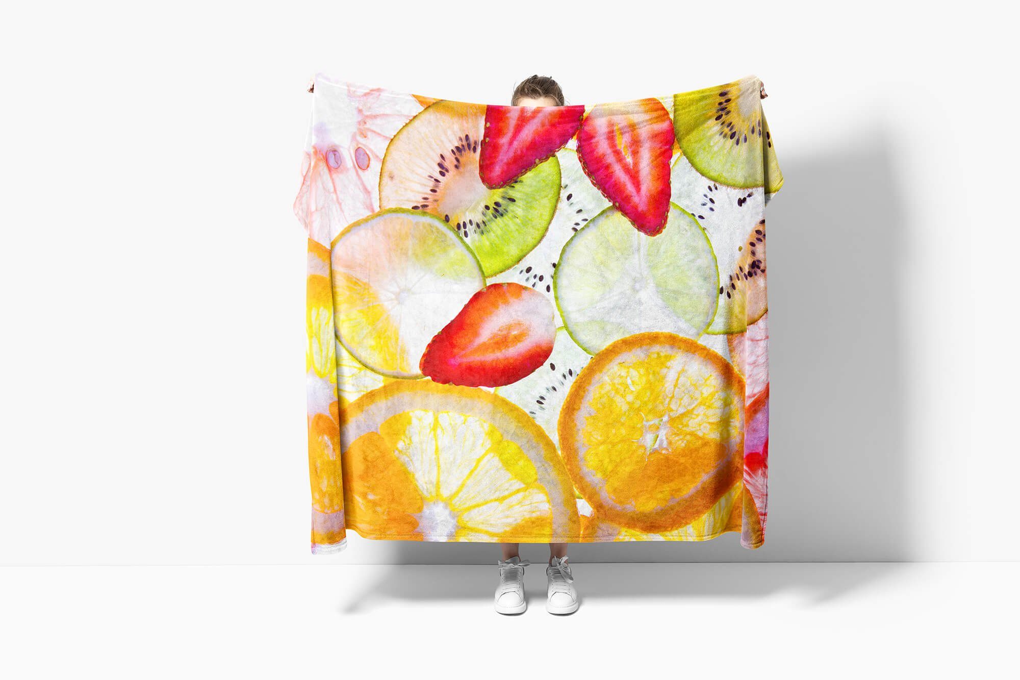 Art Kuscheldecke Fotomotiv Sinus Handtuch Baumwolle-Polyester-Mix Früchte mit Strandhandtuch (1-St), Erdbeeren, Handtuch Saunatuch Handtücher