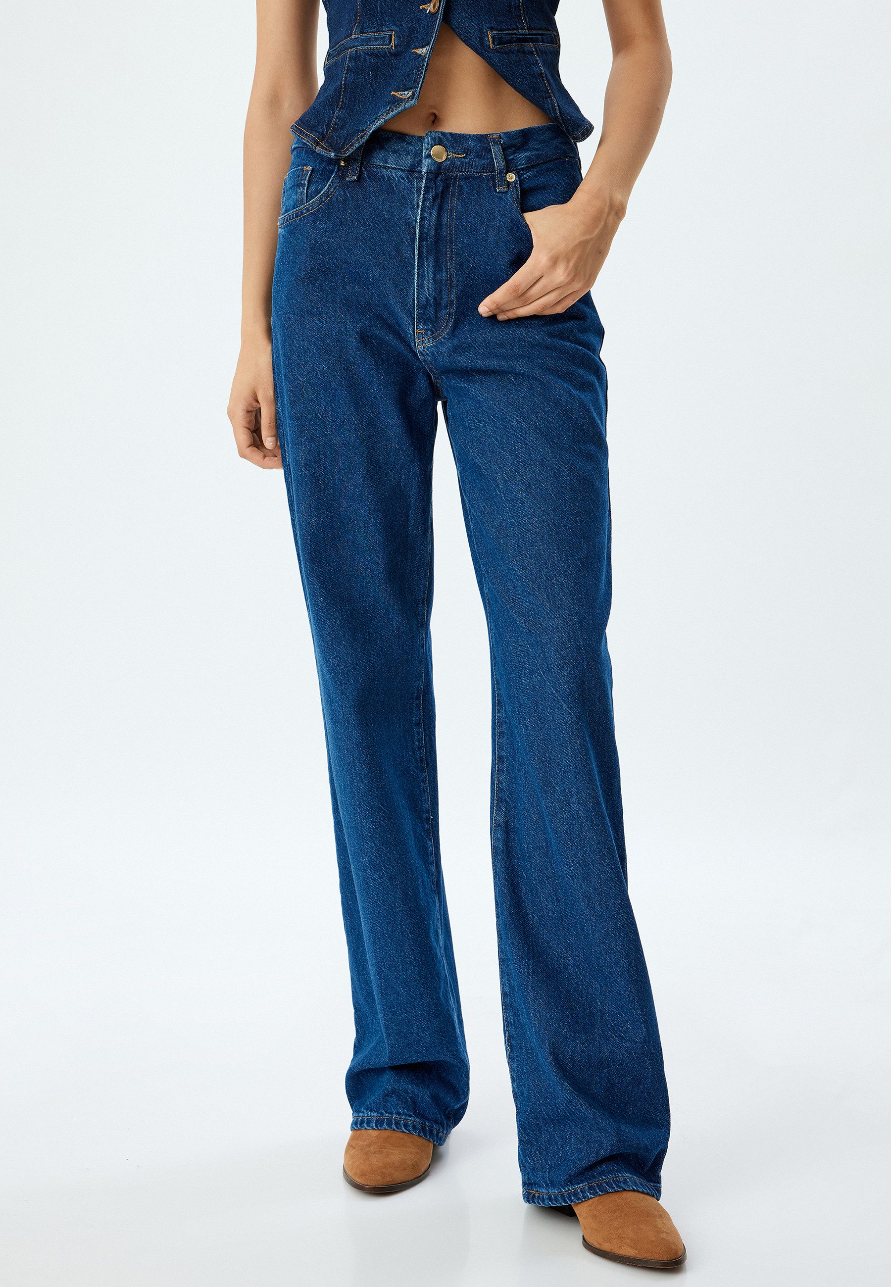 Koton High-waist-Jeans Hohe Leibhöhe Straight