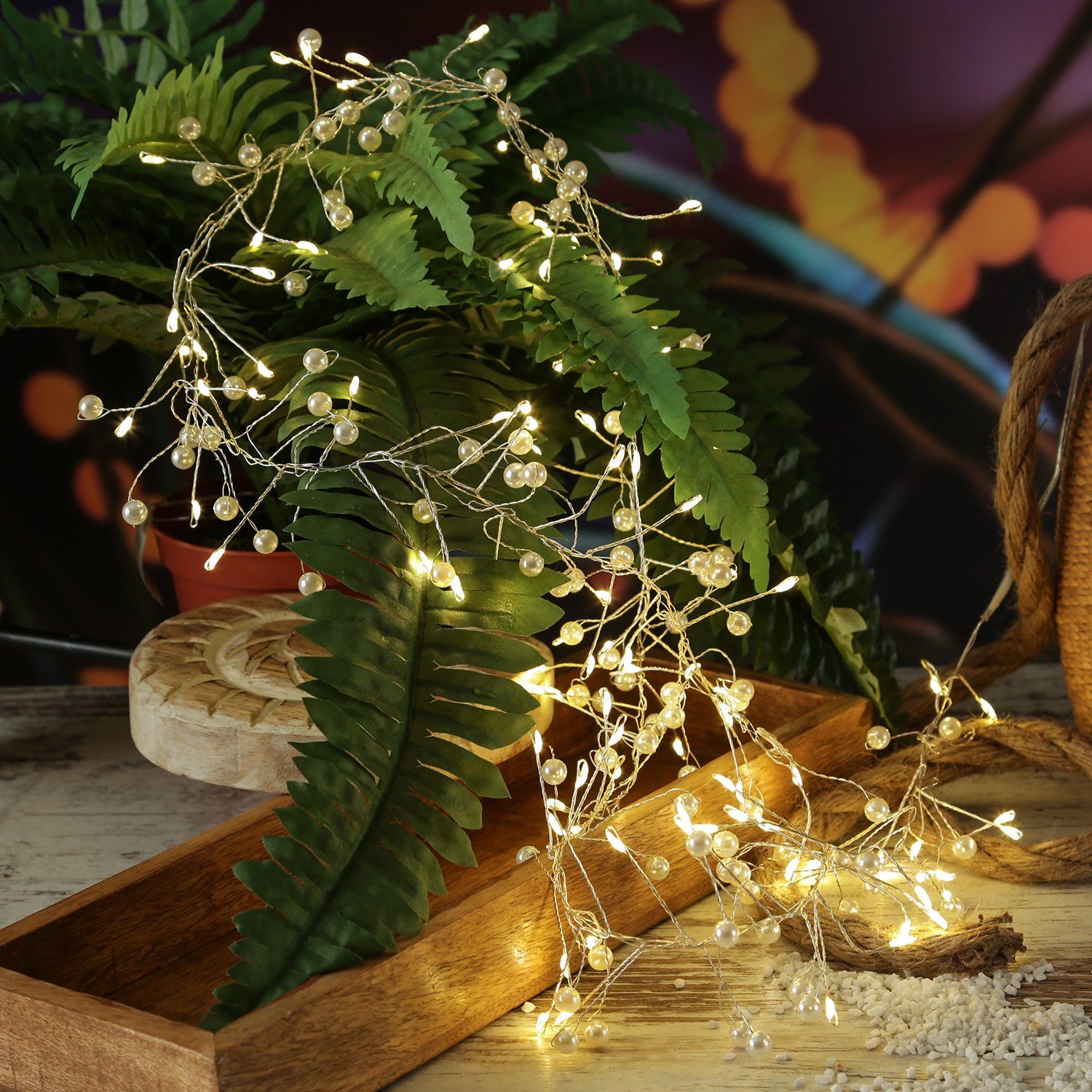 MARELIDA LED-Lichterkette Perlen weiß Cluster Dekolichterkette Draht 100LED günstig online kaufen