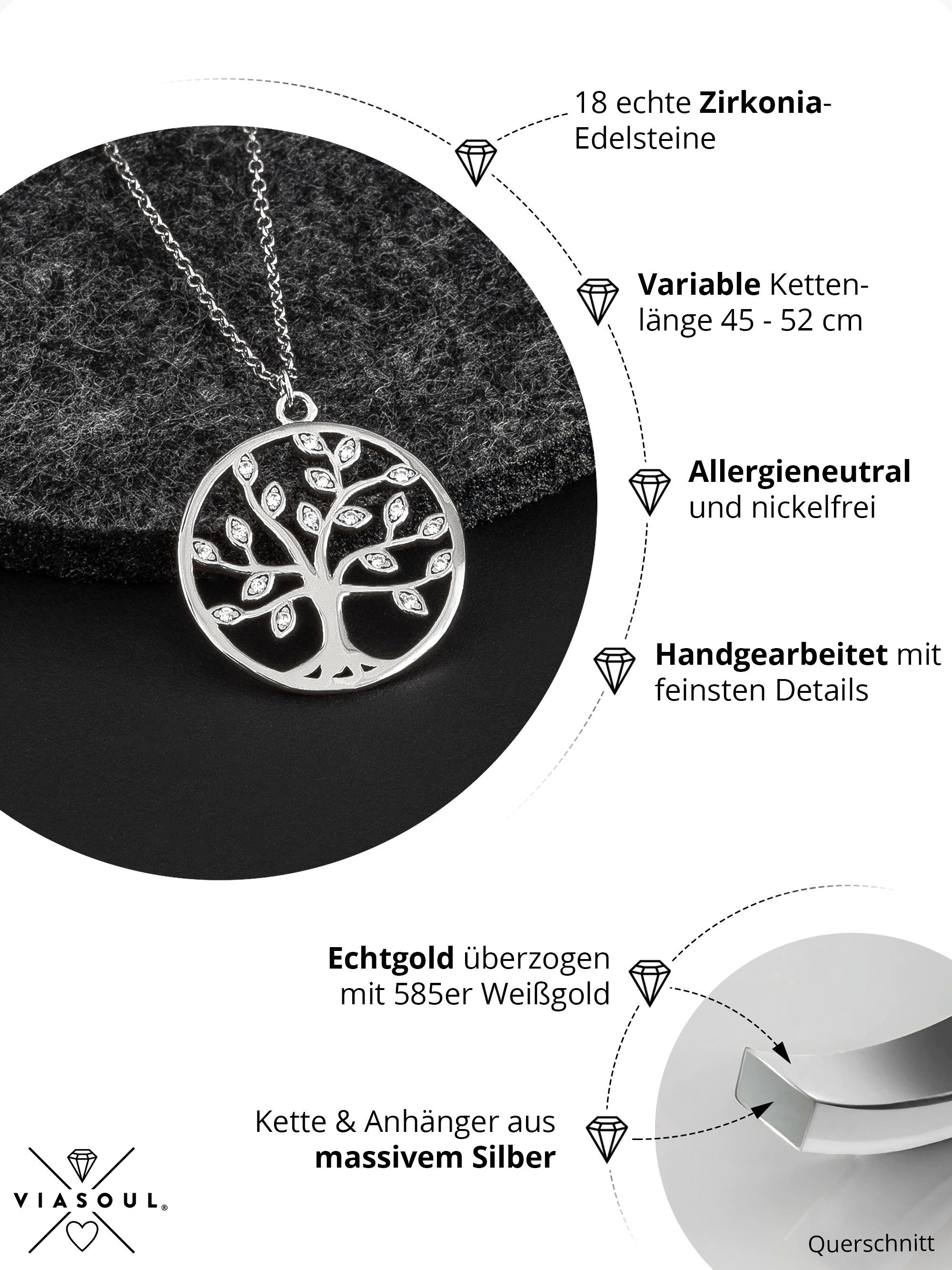 Baum Zertifikat, Anhänger Life Tree mit Lebensbaum Halskette stahlender Silber Kette mit I Lebens of I des Glanz VIASOUL