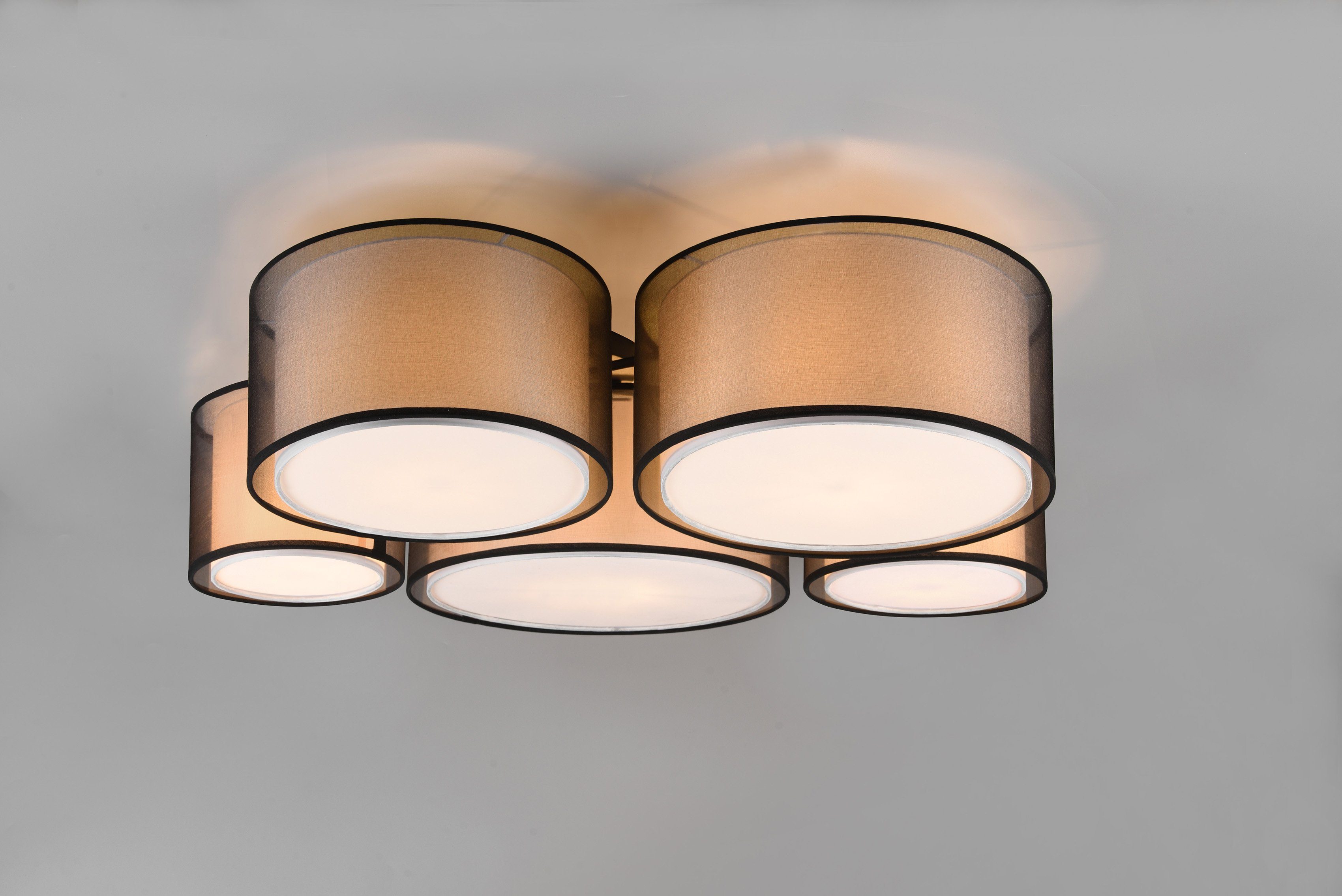 Places of Style Liotta, mit Doppelschirmen Organza-Schirm transparenter wechselbar, Textil, 5-flammig Deckenleuchte Leuchtmittel
