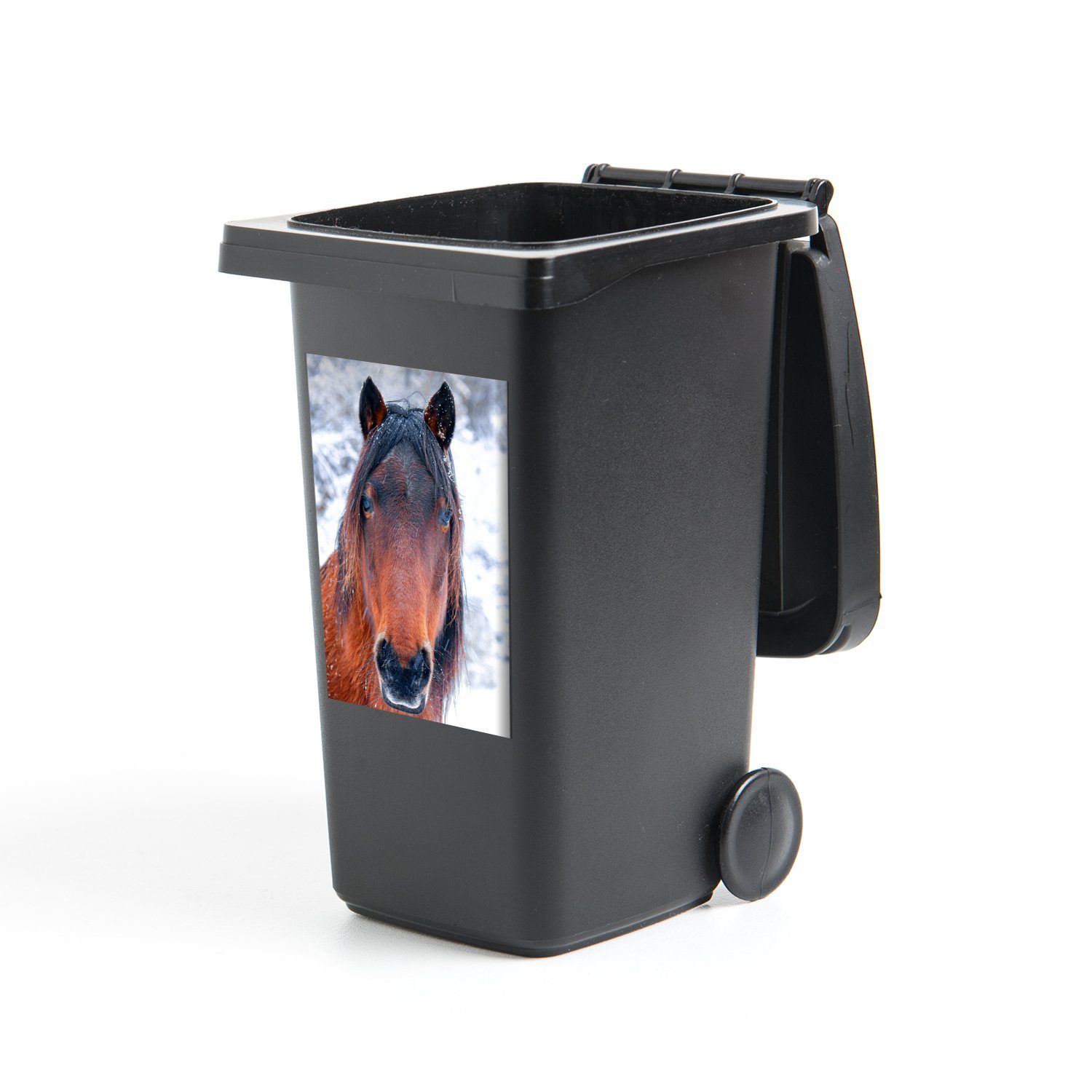 Pferd Abfalbehälter MuchoWow - Winter Schneeflocke Wandsticker Sticker, Mülleimer-aufkleber, Mülltonne, - Container, (1 St),