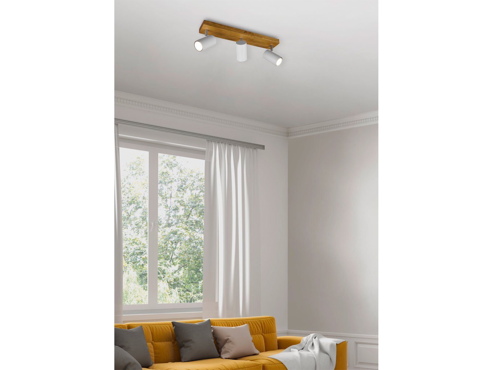 TRIO Leuchten LED Deckenstrahler, Dimmfunktion, LED wechselbar, Warmweiß, Balken-lampe innen Holz-lampe Treppenhaus übern Esstisch, Breite 44cm