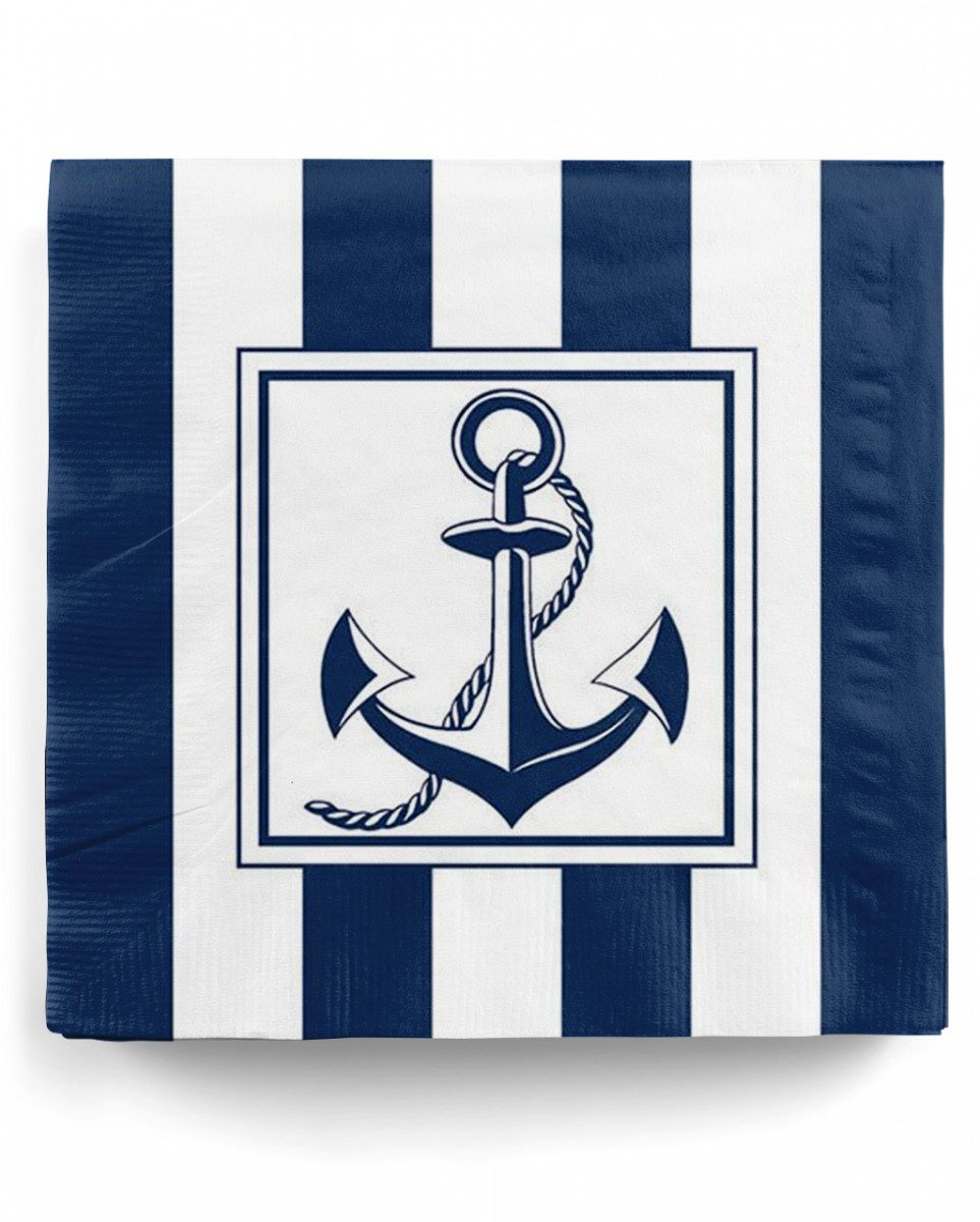 Horror-Shop Papierserviette 20 Stück weiß-blaue Anker Servietten für Schifffah