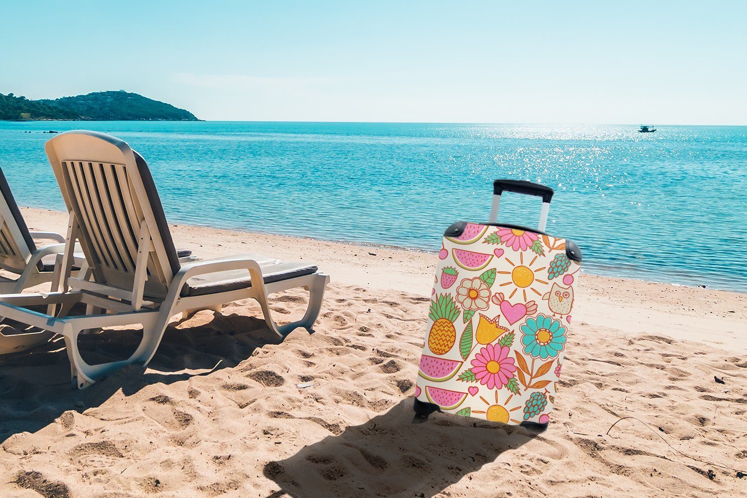 Reisetasche rollen, Regenbogen - MuchoWow Blumen Ferien, Rollen, Kinder für - Trolley, Handgepäckkoffer Handgepäck - 4 - Reisekoffer mit Eule Muster,