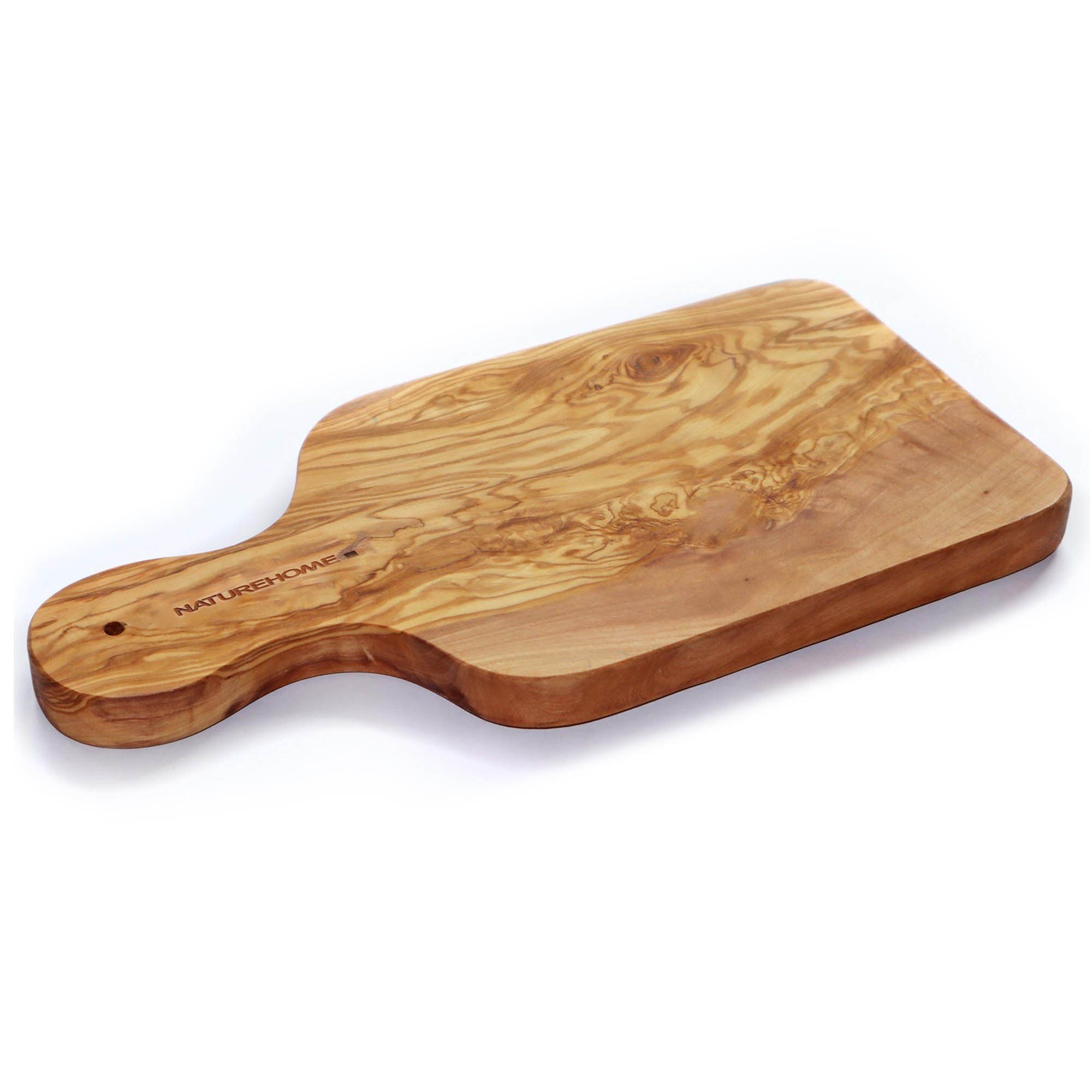 NATUREHOME Schneidebrett Schneidebrett mit Griff Olivenholz, div. Größen, Olivenholz, (Einzelartikel), Handarbeit