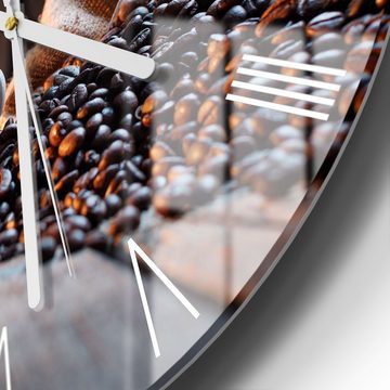 DEQORI Wanduhr 'Rustikale Kaffeeliebe' (Glas Glasuhr modern Wand Uhr Design Küchenuhr)