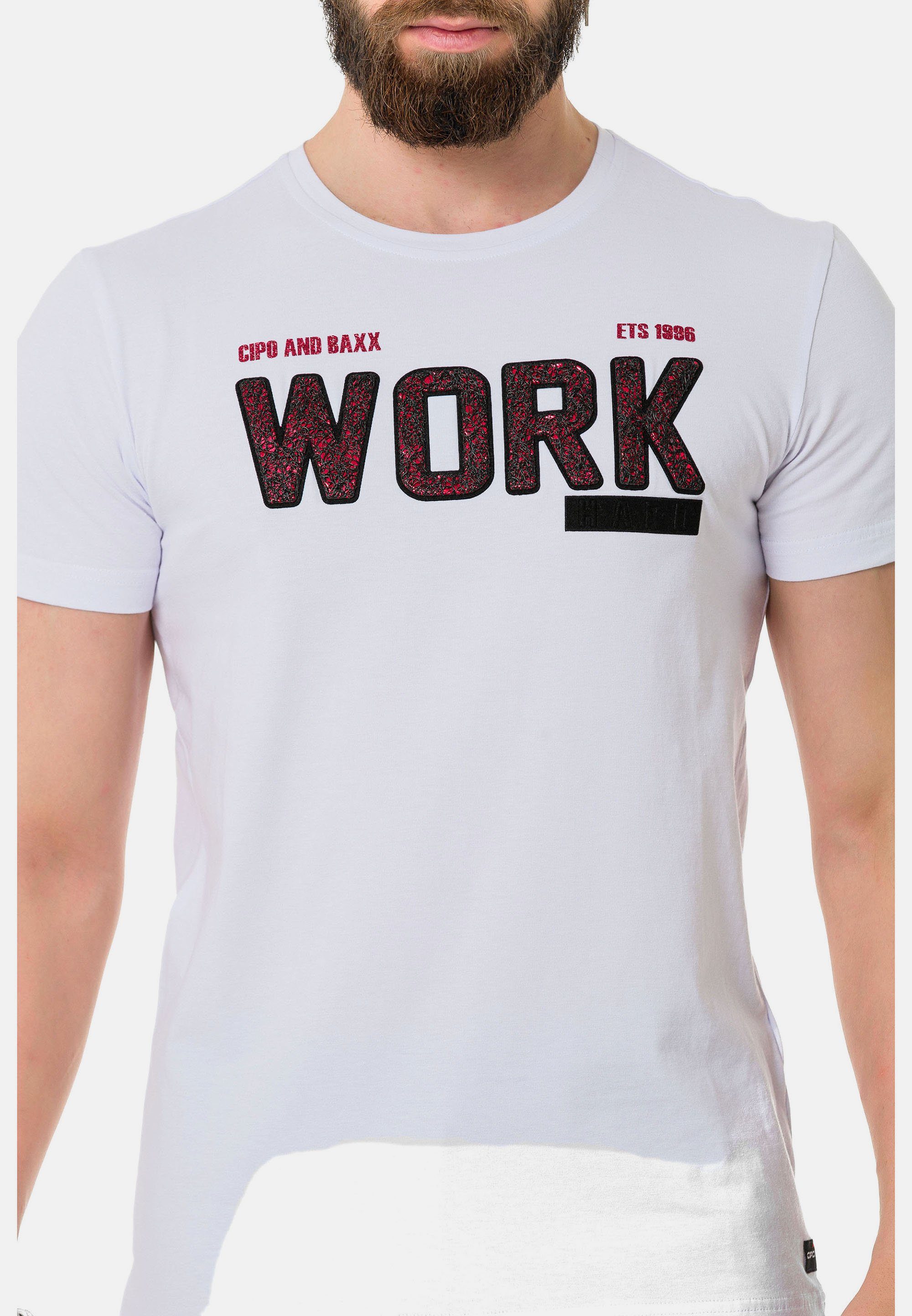 Cipo & Baxx T-Shirt mit Work-Aufdruck weiß coolem