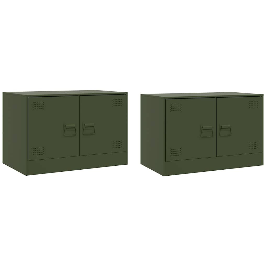 furnicato TV-Schrank Olivgrün 67 x 39 x 44 cm aus kaltgewalztem Stahl (2-St) Lowboard mit 2 Türen, Metallgriffen und viel Stauraum für Wohnraum