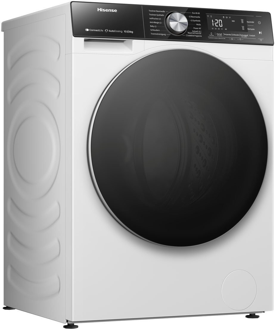 Hisense Waschtrockner 5S Serie WD5S1045BW, 10,5 kg, 6 kg, 1400 U/min, 10,5kg/ 6kg