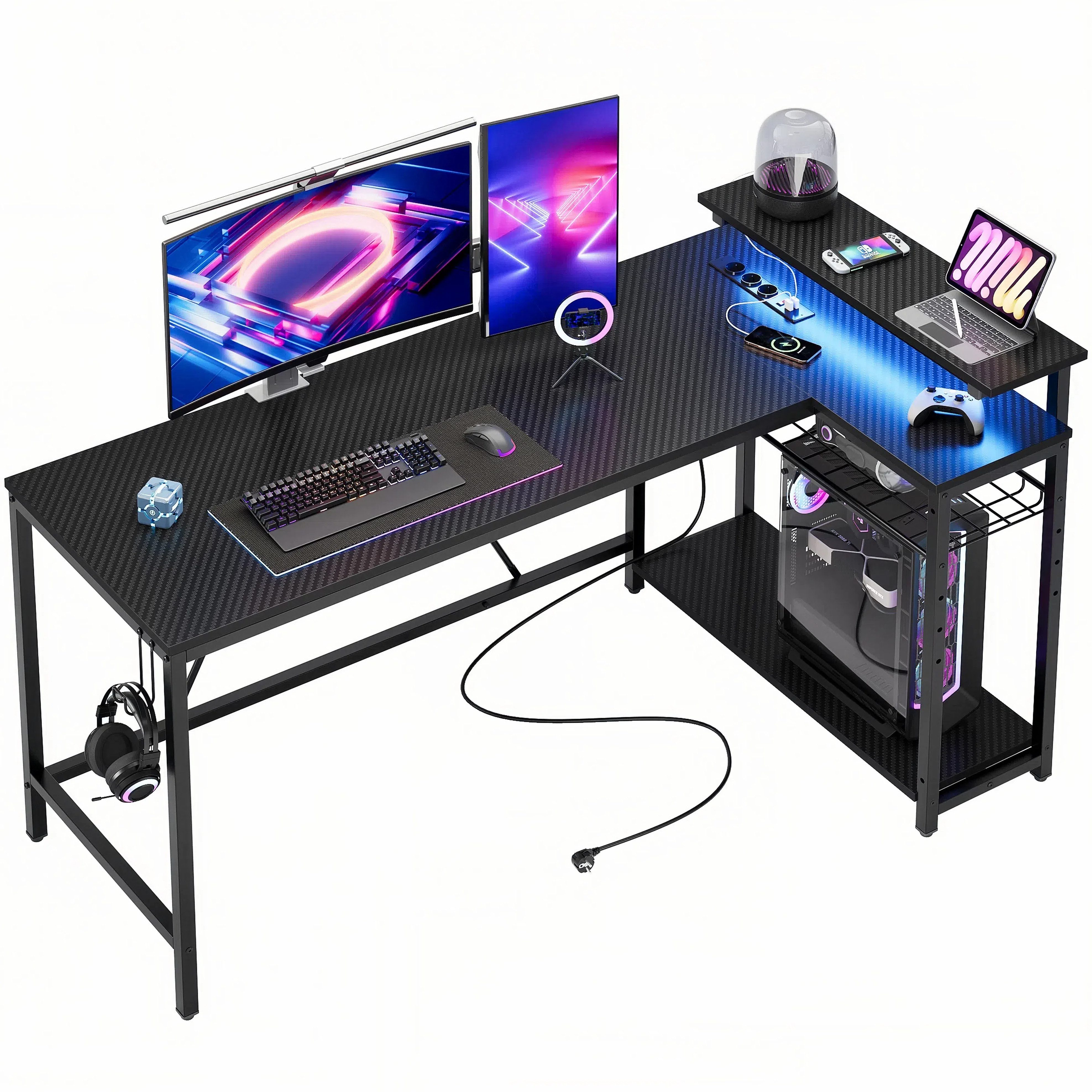Bestier Gamingtisch Gaming-Schreibtisch L-Form mit LED, 106/133/147 × 50 cm günstig online kaufen