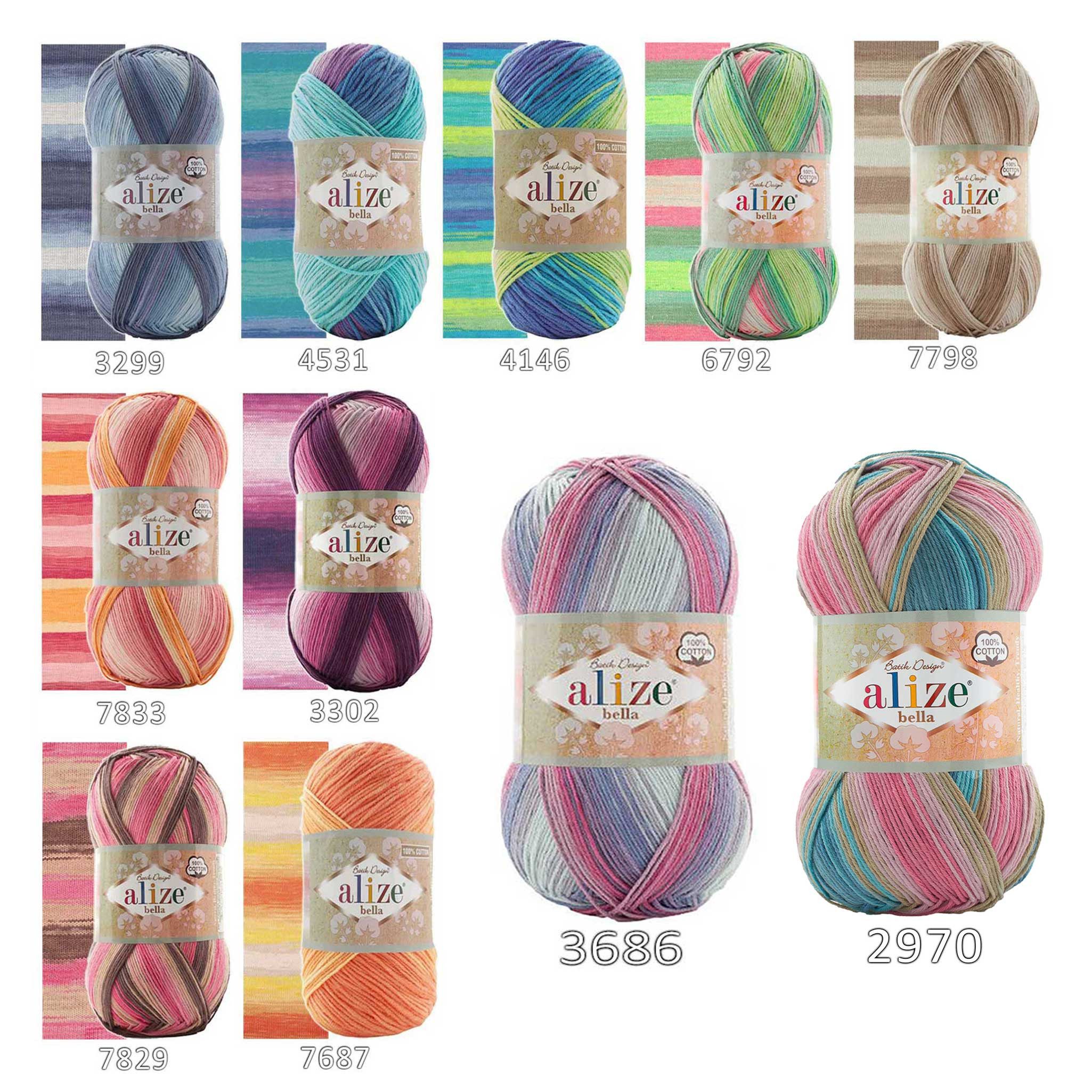 maDDma 5 x 100g Baumwollstrickgarn ALIZE BELLA Batik Häkelwolle, (Sparpaket), 3299
