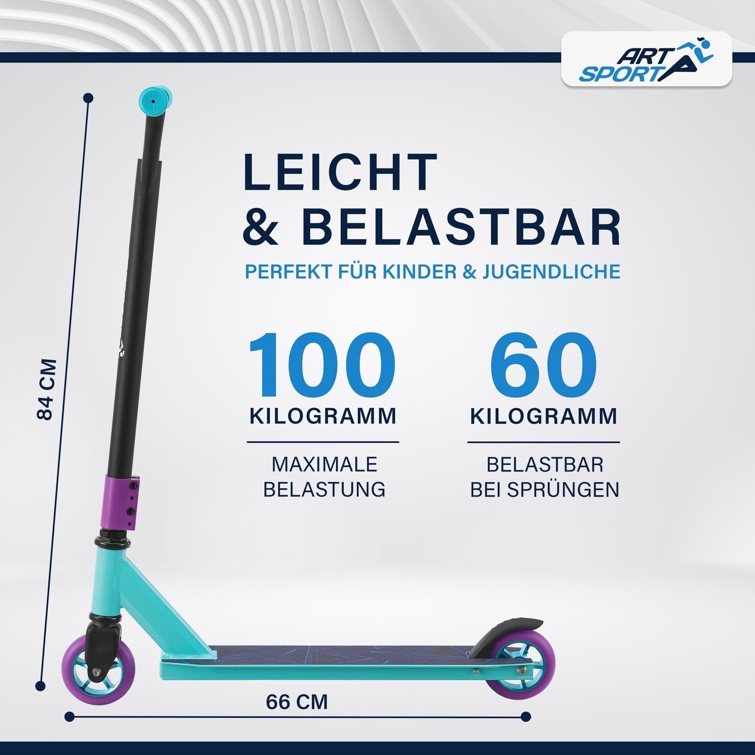 ArtSport Stuntscooter Retro Purple, Alu Core, 360°-Lenker mit TPR-Grips, stabil und leicht