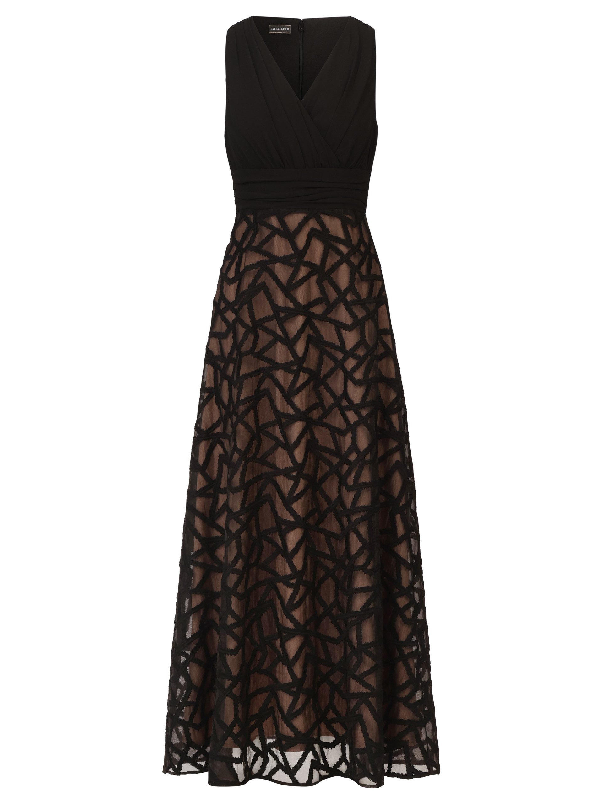 Kraimod Abendkleid mit geometrischer Spitze und Wickeloberteil