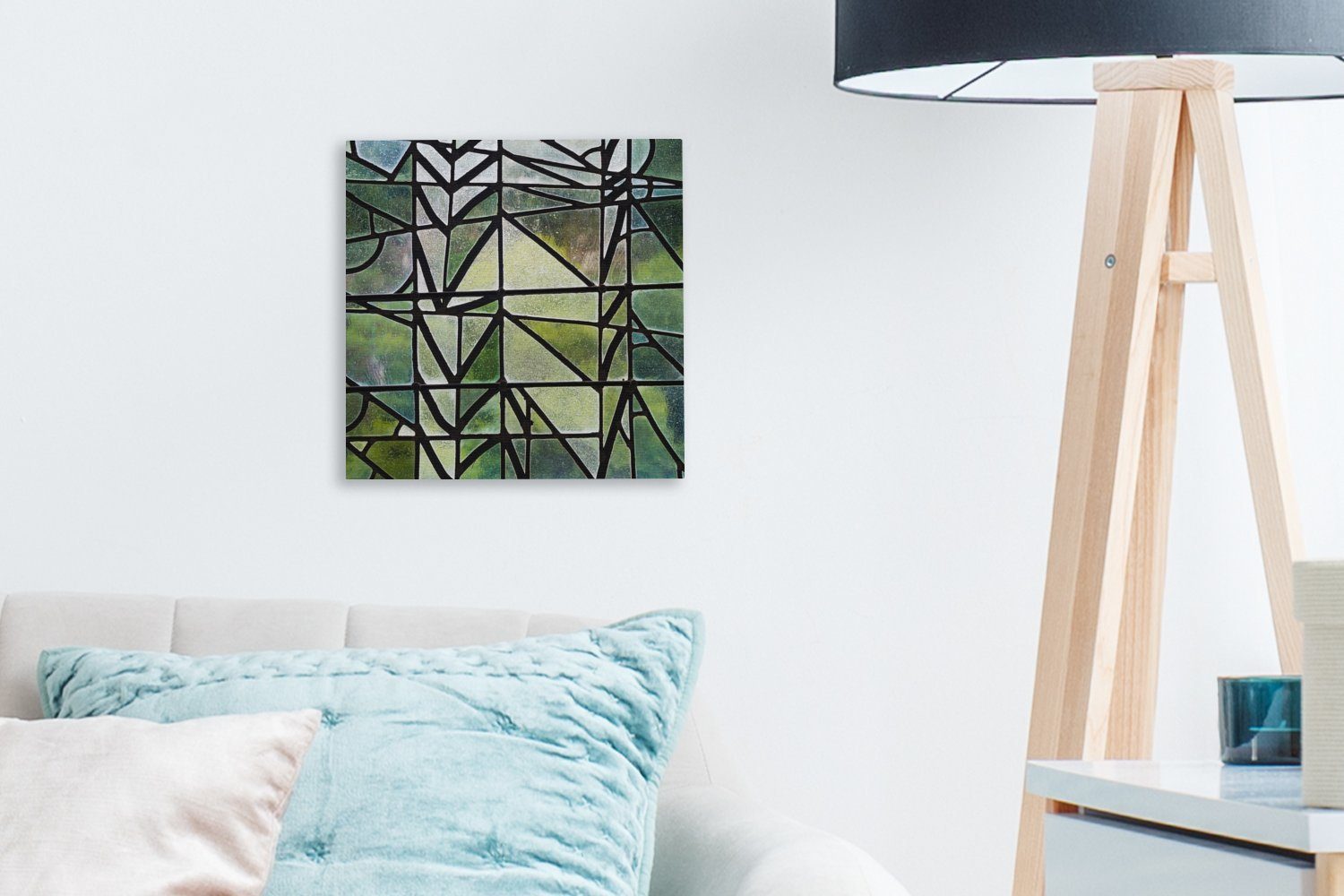 OneMillionCanvasses® Leinwandbild Fenster auf grünem Bilder Wohnzimmer (1 Hintergrund, St), Leinwand Schlafzimmer für