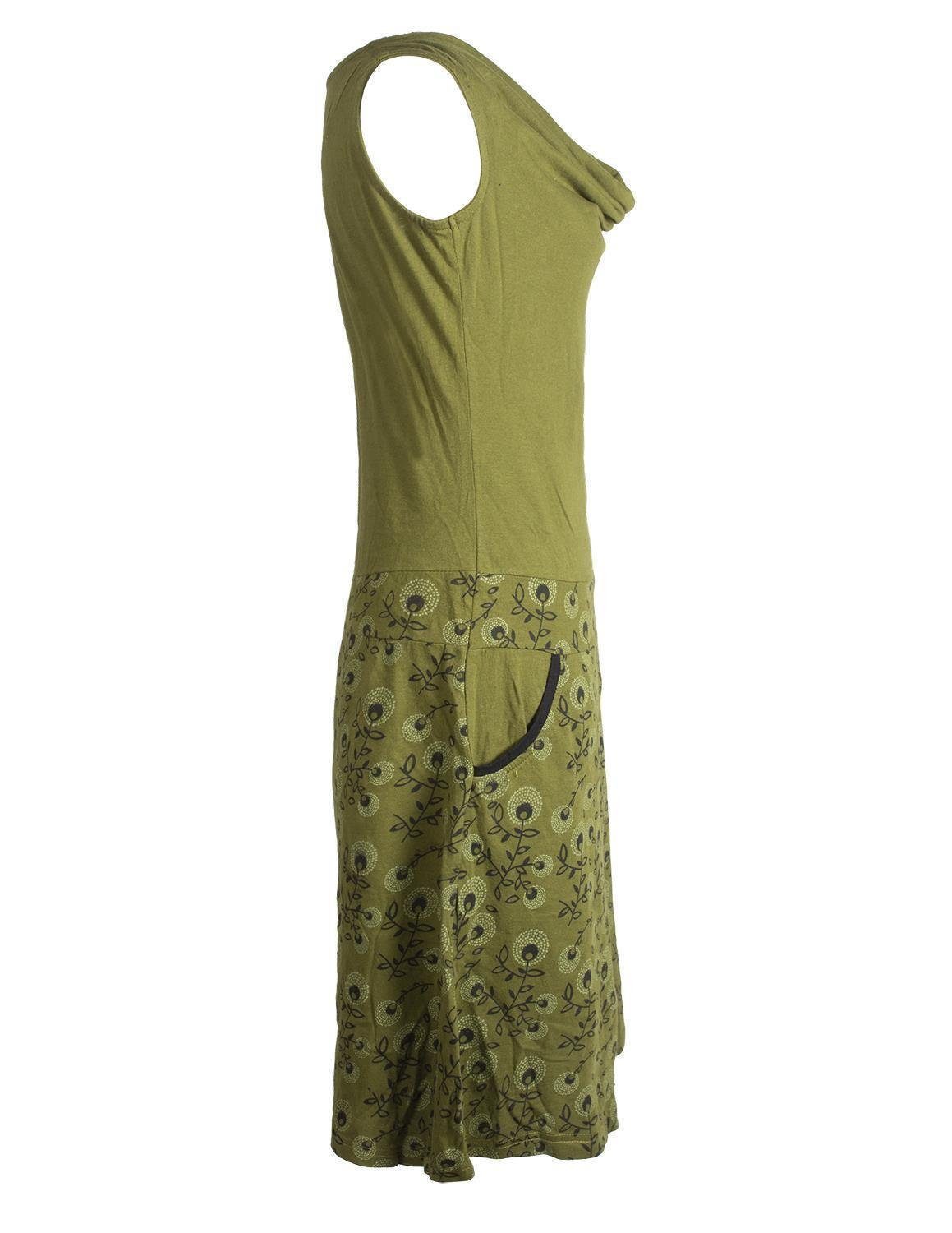 Vishes Sommerkleid Kleid Blumen-Muster, Wasserfall-Kragen und Taschen Hippie, Ethno, Goa, Elfen Style