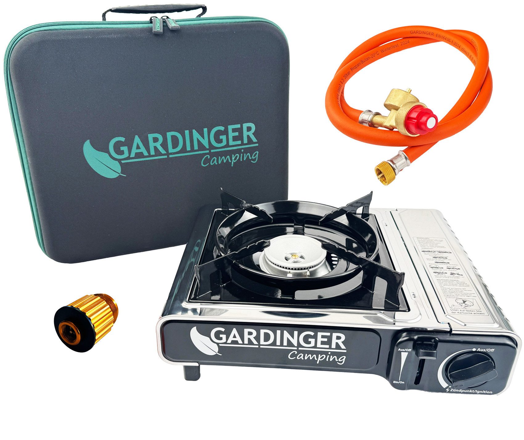GARDINGER Gaskocher Camping Universal-Kartuschen Kocher Safety Camp Allgas, (4-St), Zündsicherung