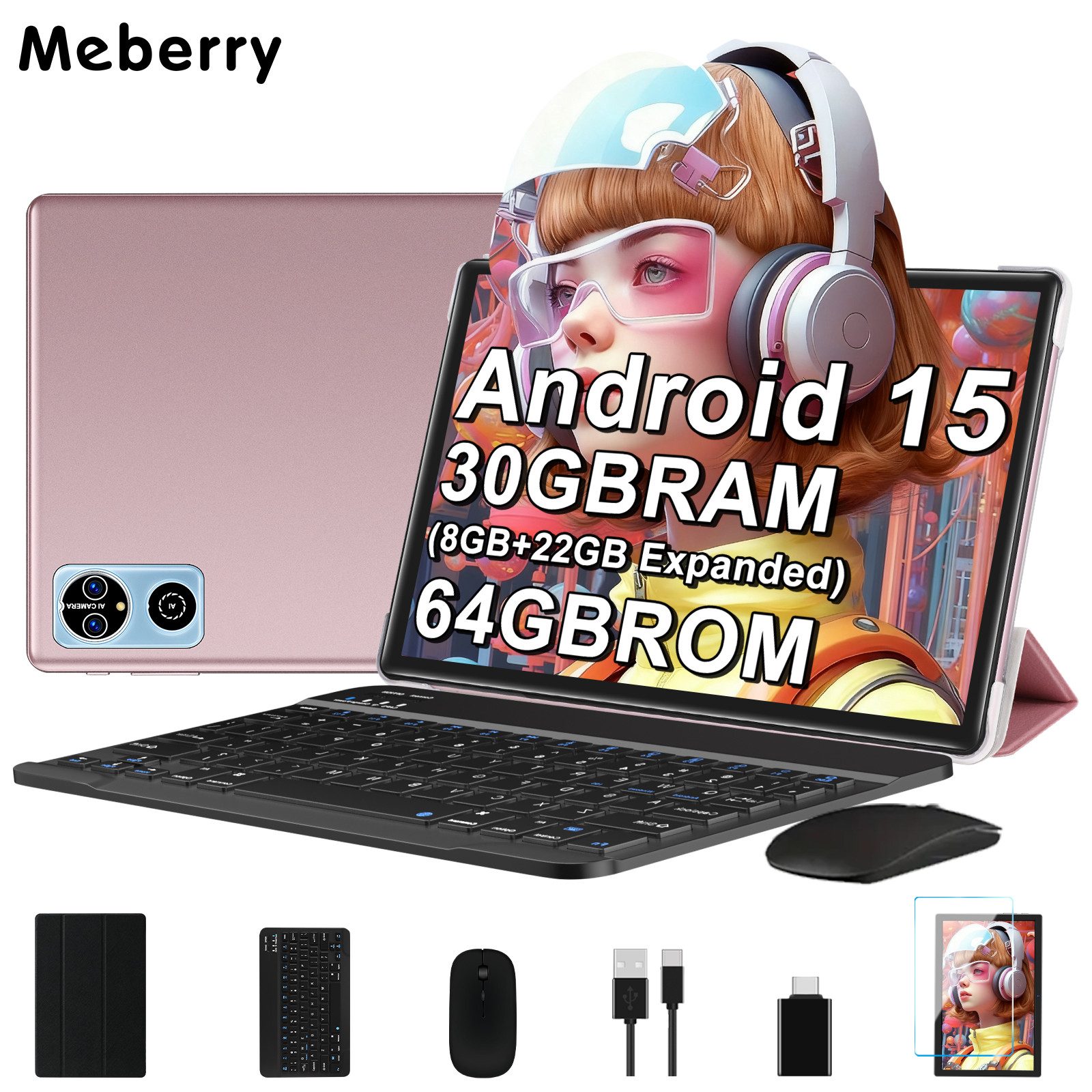 GOODTEL 10,1 zoll 30GB RAM 64GB Speicher, Android 15, WiFi, Widevine L1 Tablet (10.1", Android15, 6000 mAh Akku, mit mit Zubehör Tastatur, Maus)