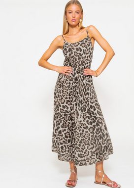 SASSYCLASSY Strandkleid Musselin Kleid mit Animal-Print Maxikleid aus Baumwolle mit Leo-Print und Spaghettiträger