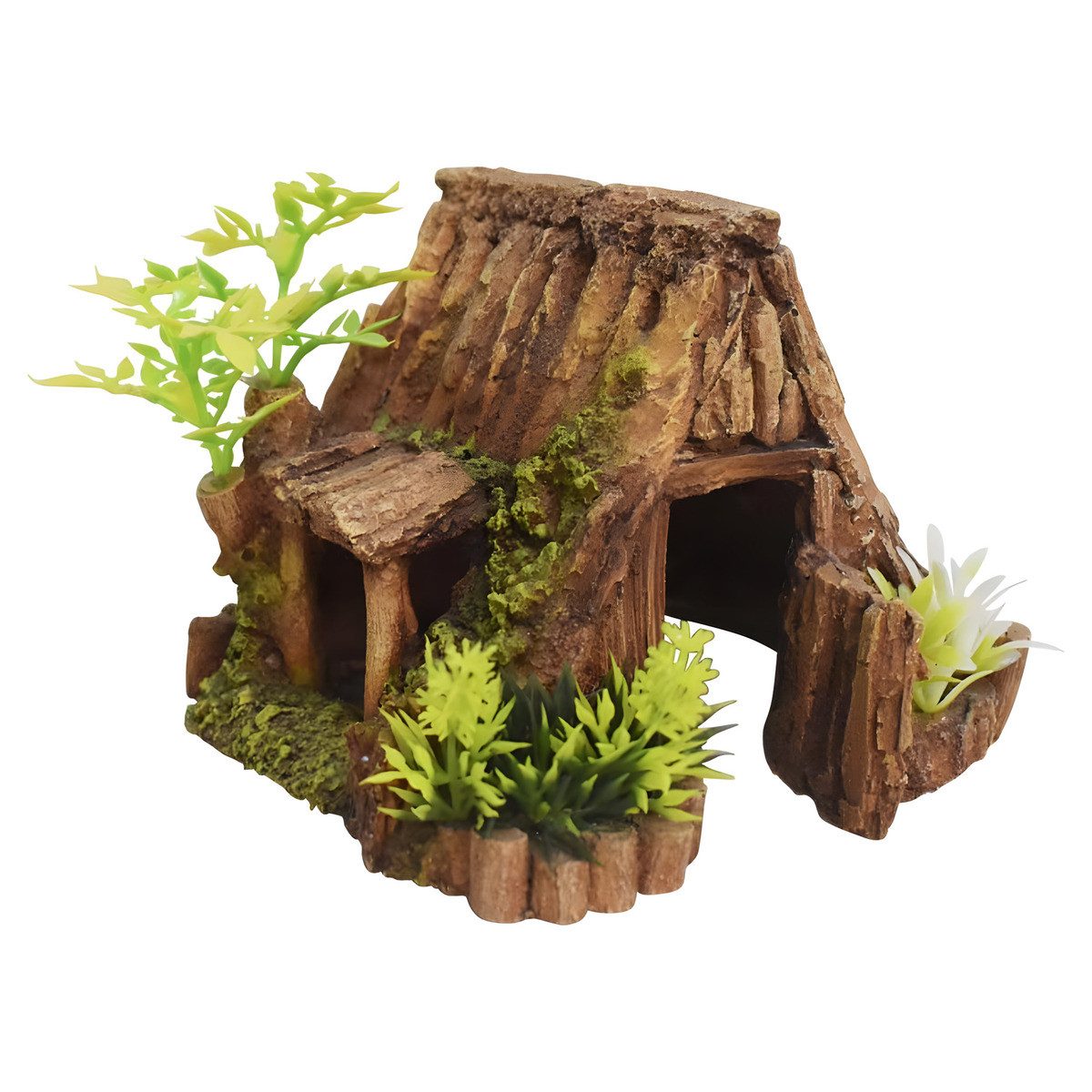 Aquariendeko Aquariendekoration Holzhöhle mit Pflanzen