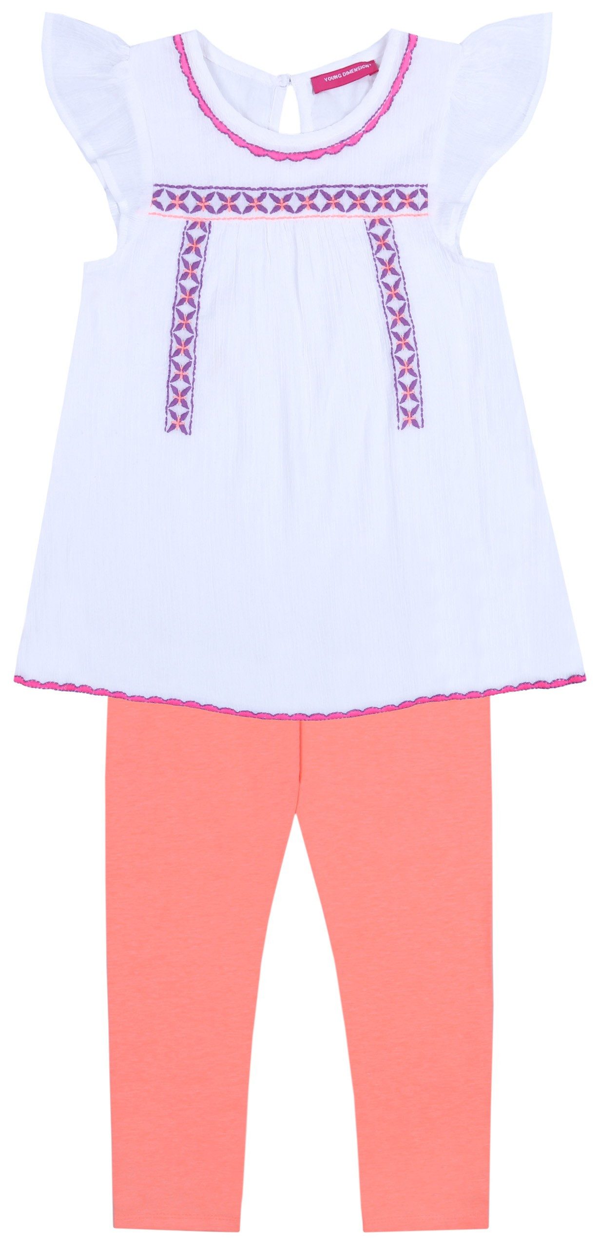 Shirt & Leggings Set Bluse + Leggingshose orangefarben-weiß, kurzärmelig 4-5 Jahre