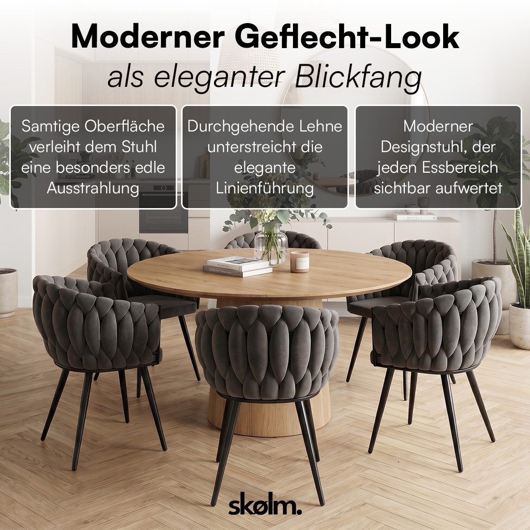 skølm Esszimmerstuhl & Drehstuhl Sudri mit Samtbezug gepolstert (6er Set, dunkelgrau, Metallgestell, 6 St), Armlehnenstühle in Flecht-Look, verfügbar als 2er/4e – Bild 2 von 5