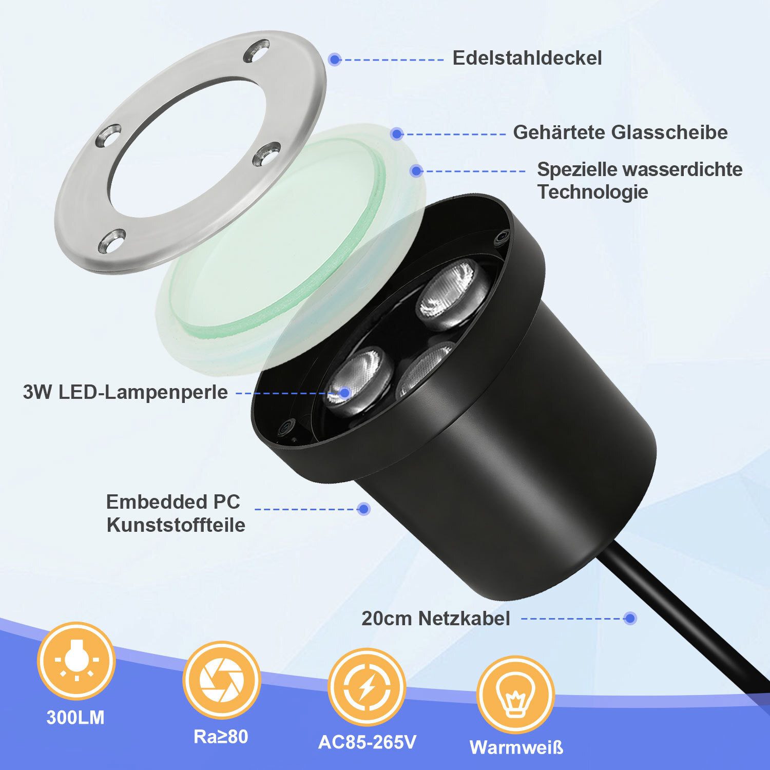 Clanmacy Gartenstrahler 3W LED Bodenleuchte Bodenstrahler Außen-Beleuchtung IP65 Warmweiß – Bild 3 von 5